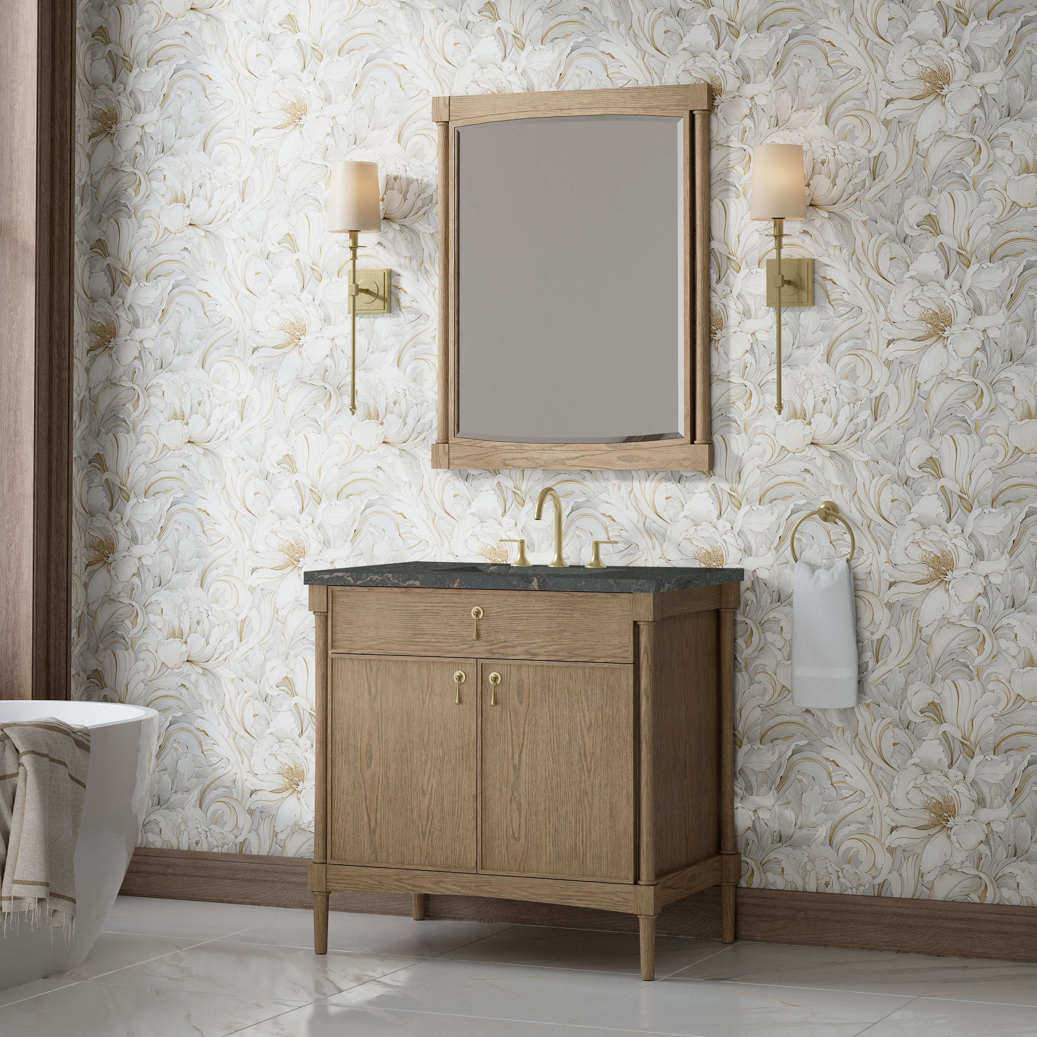 James Martin Kinnsden 36" Single Vanity in Weathered Oak with 3cm Countertop