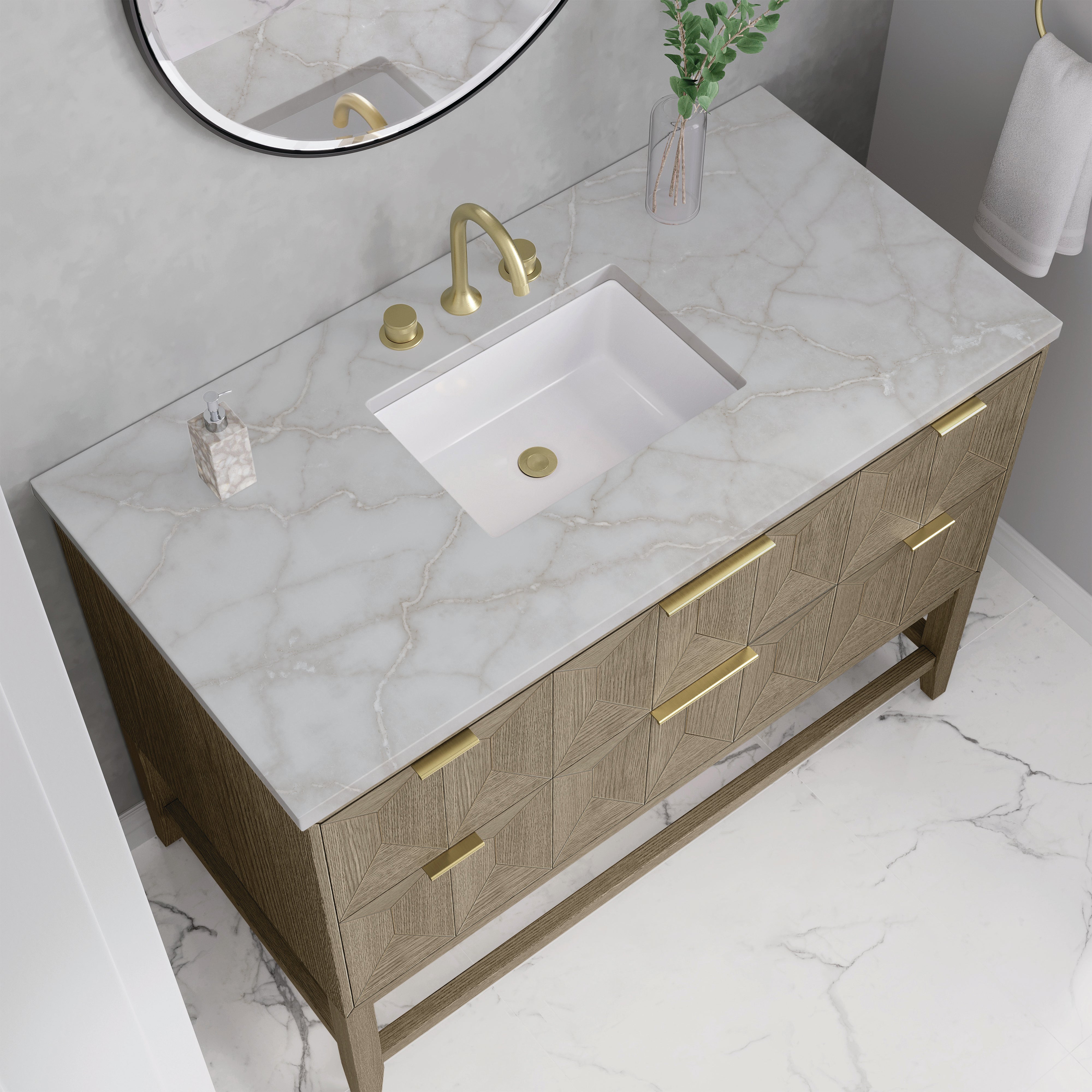 James Martin Emmeline 48" Single Vanity in Pebble Oak with 3cm Countertop