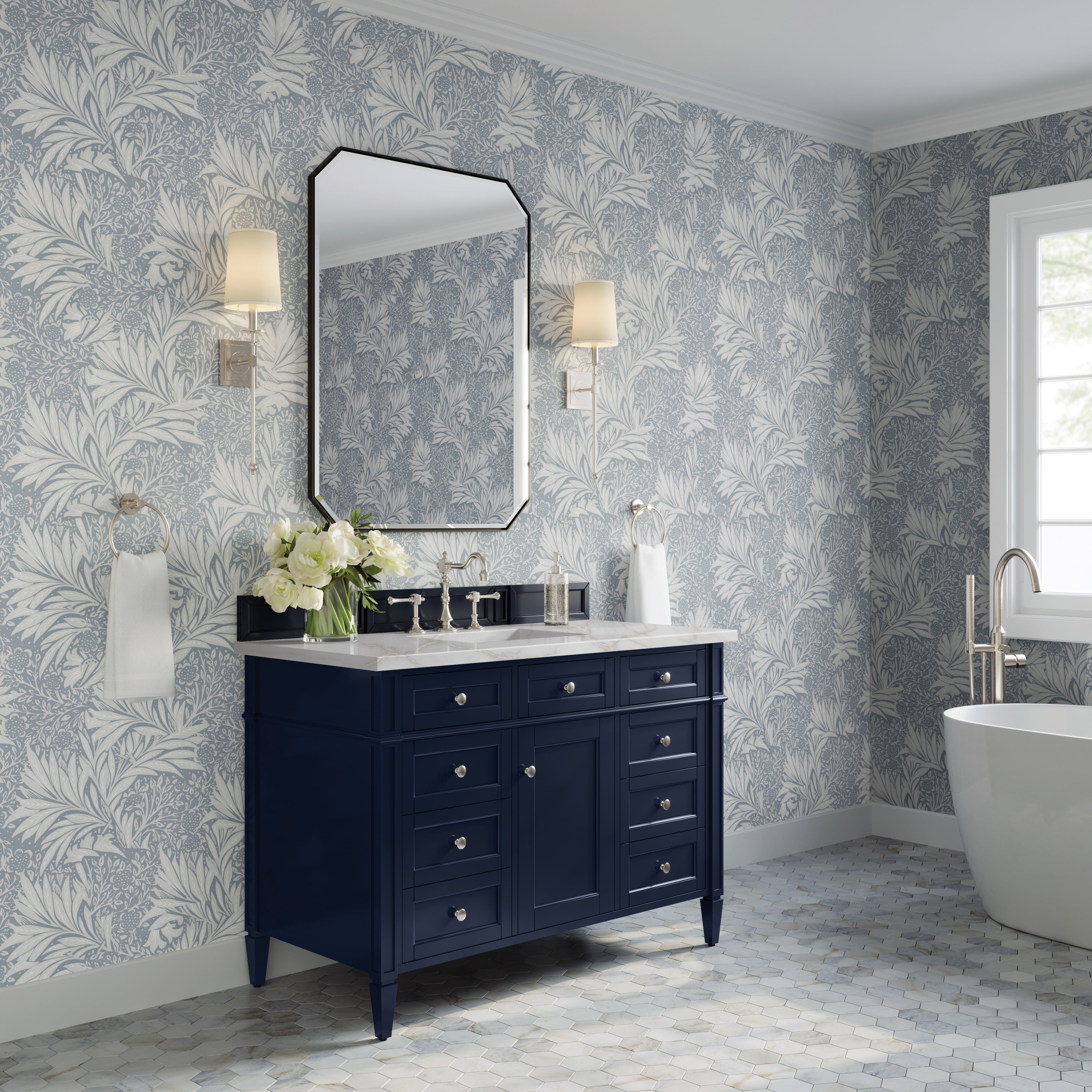 James Martin Brittany 48" Single Vanity in Victory Bleu with 3cm Countertop and FreePower Wireless Charger