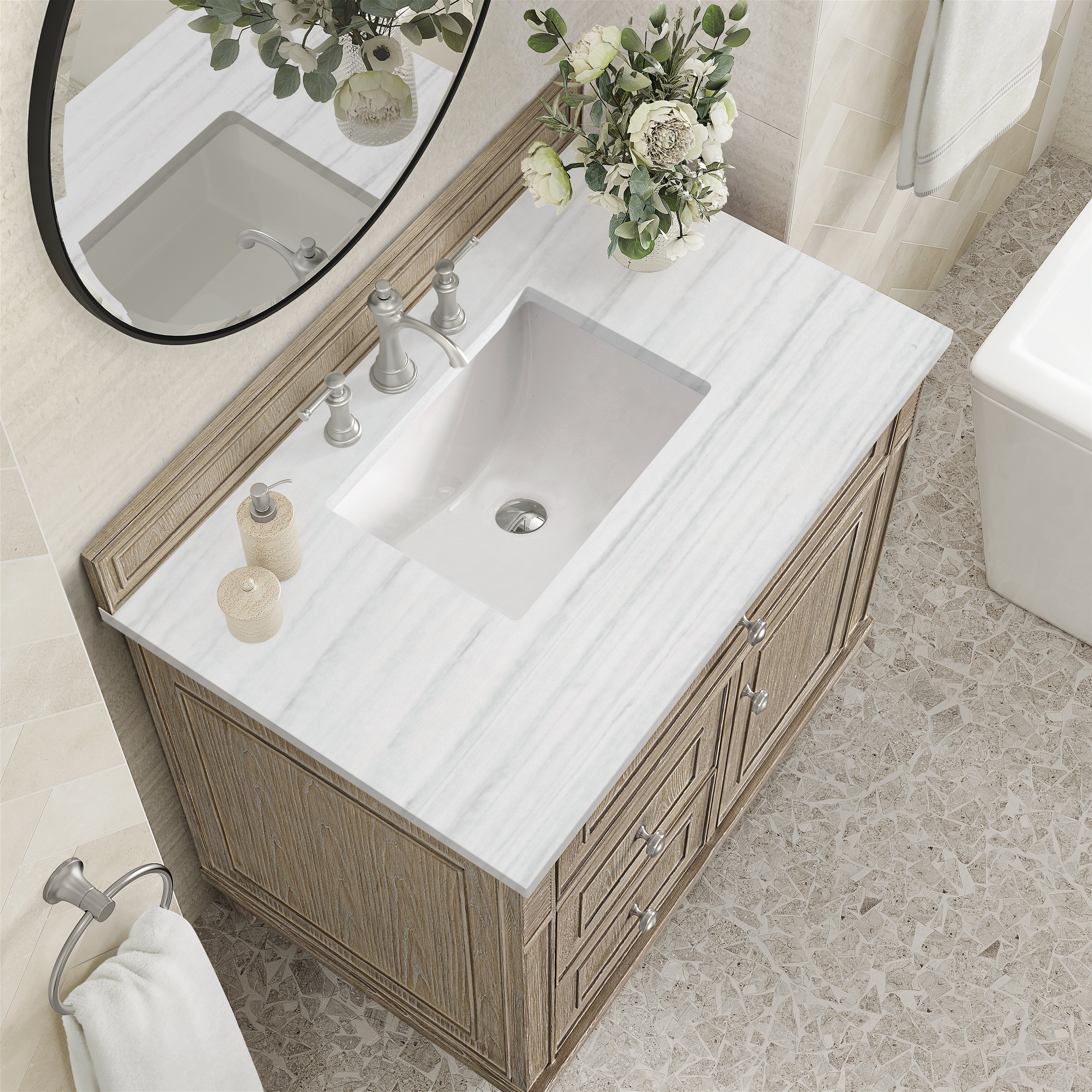 James Martin Lorelai 36" Single Vanity in Whitewashed Oak with 3cm Countertop
