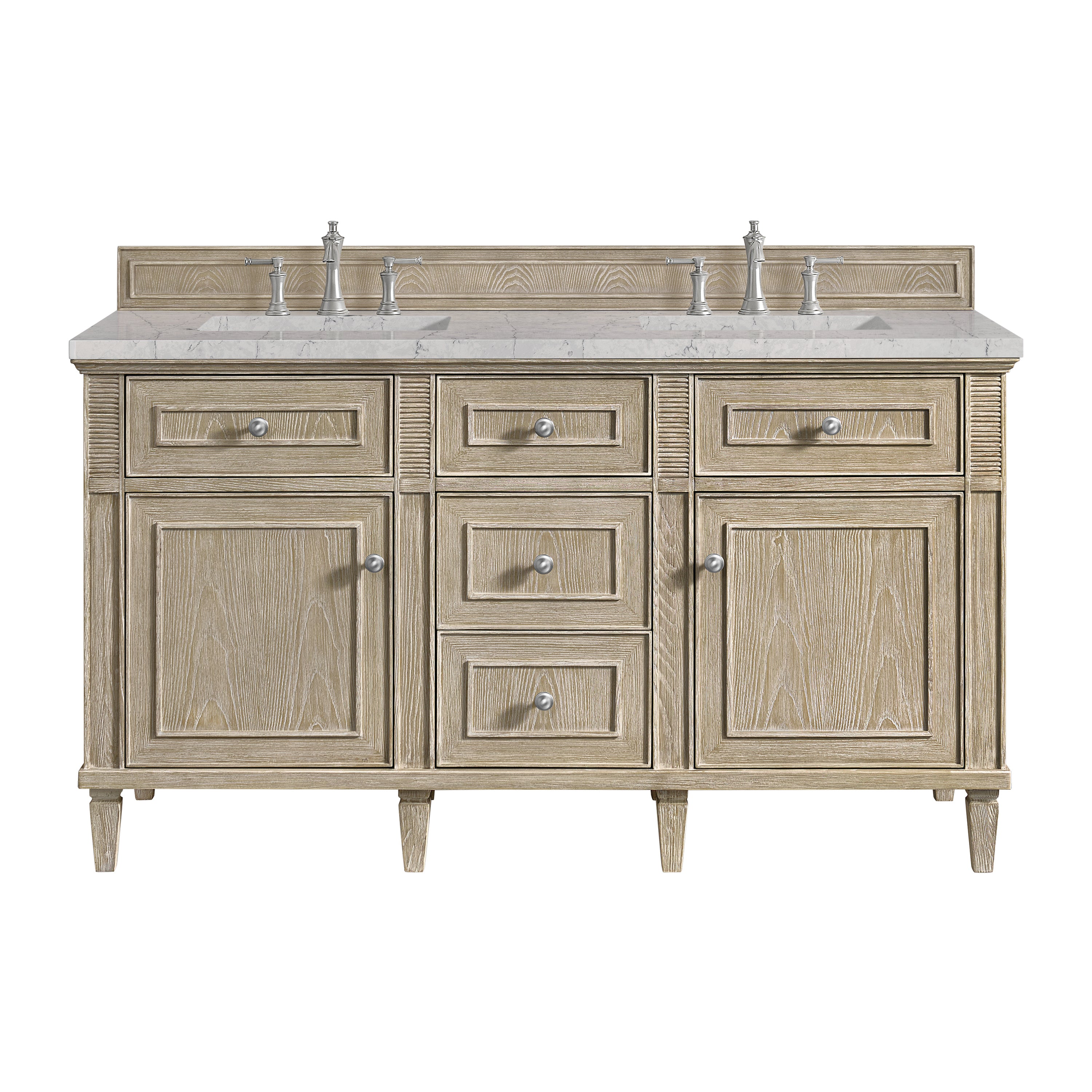 James Martin Lorelai 60" Double Vanity in Whitewashed Oak with 3cm Countertop and FreePower Wireless Charger