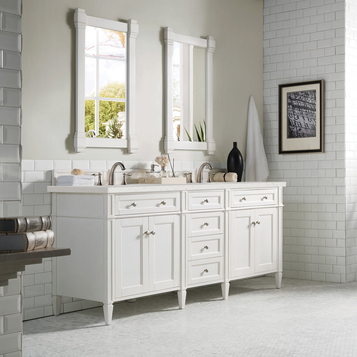 James Martin Brittany 72" Double Vanity in Bright White with 3cm Countertop