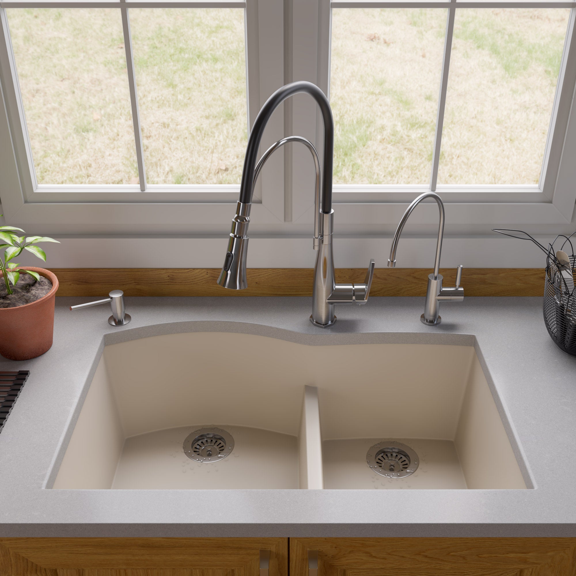 ALFI brand AB3320UM 33" Double Bowl Undermount Granite Composite Kitchen Sink