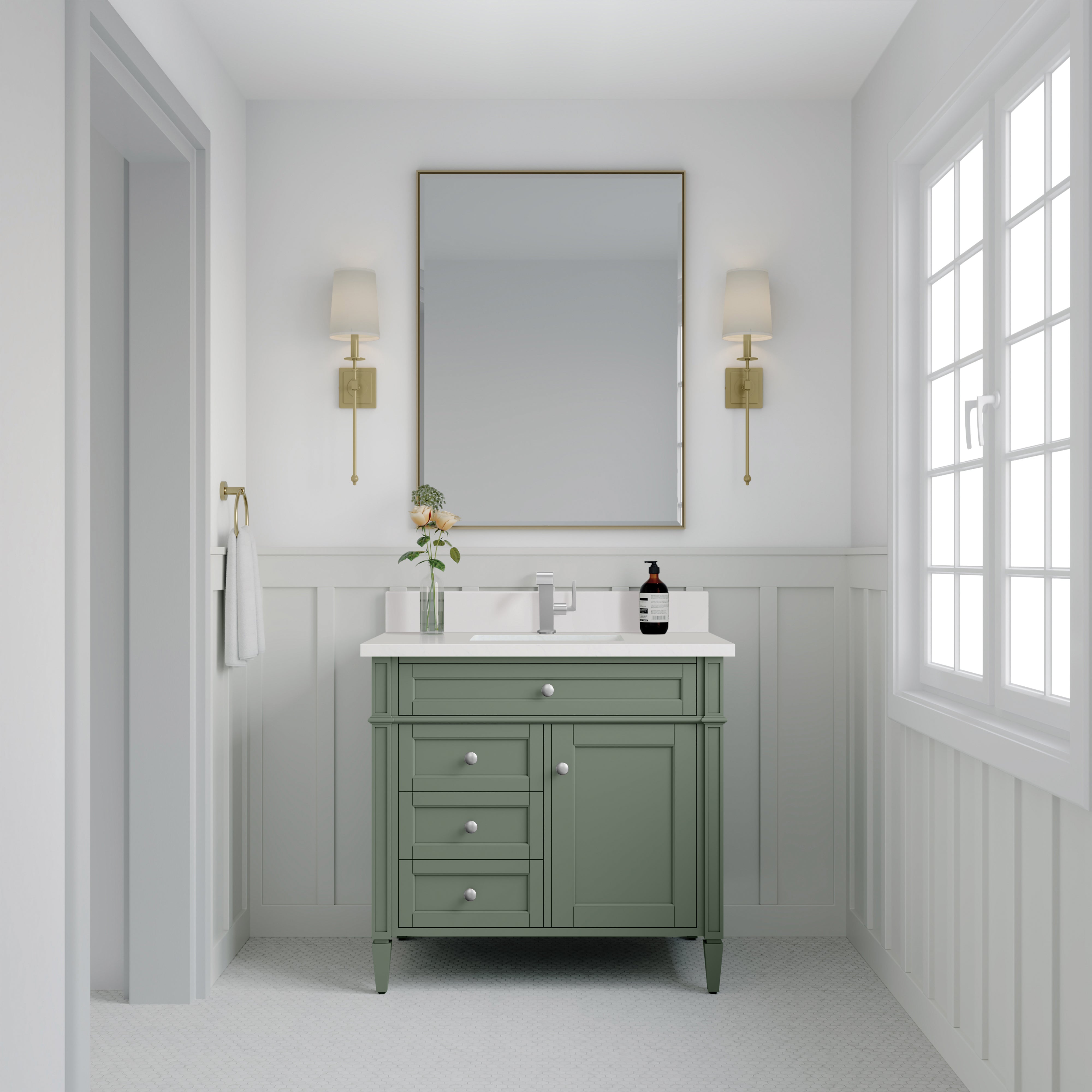 James Martin Brittany 36" Single Vanity in Smokey Celadon with 3cm Countertop