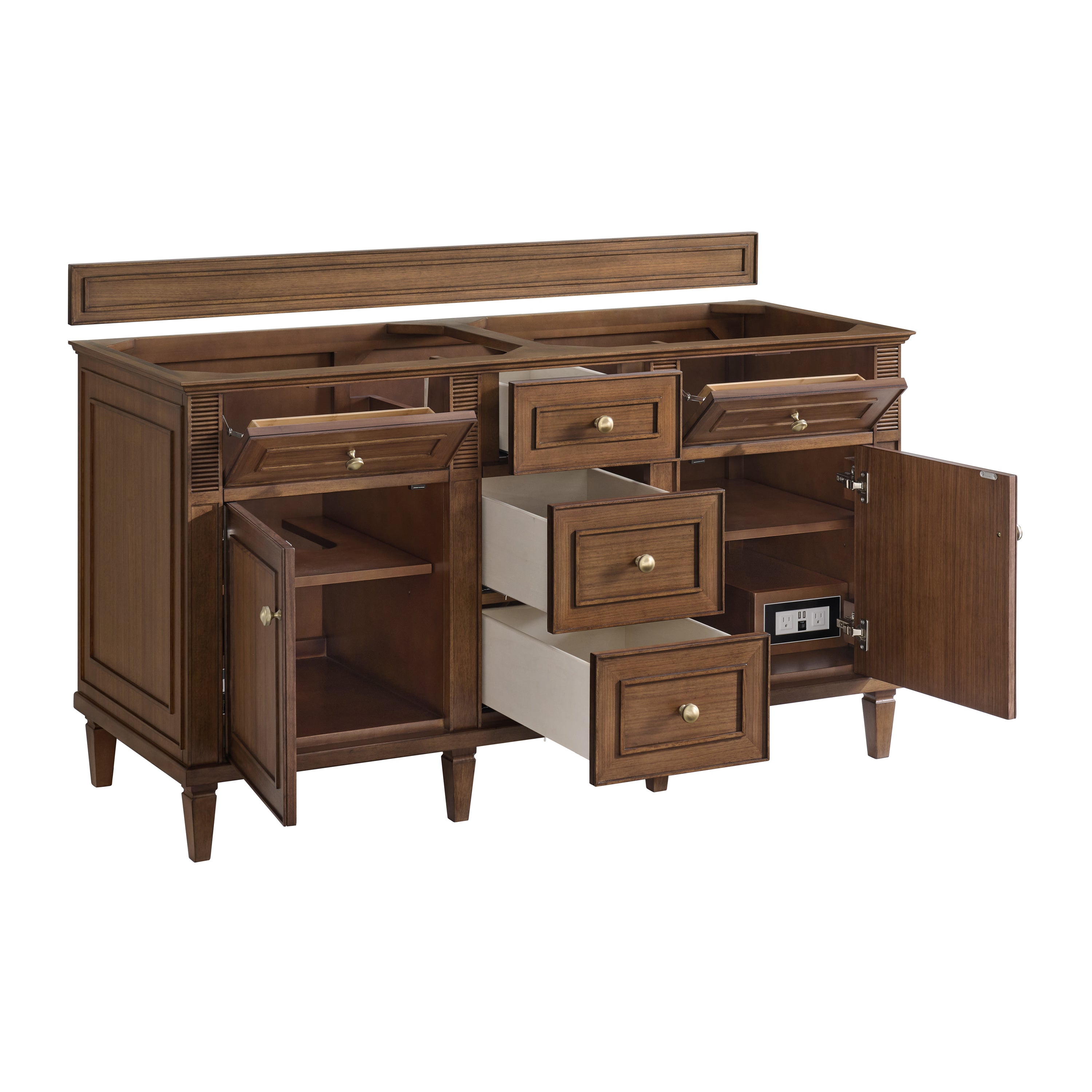 James Martin Lorelai 60" Double Vanity in Mid-Century Walnut with 3cm Countertop and FreePower Wireless Charger