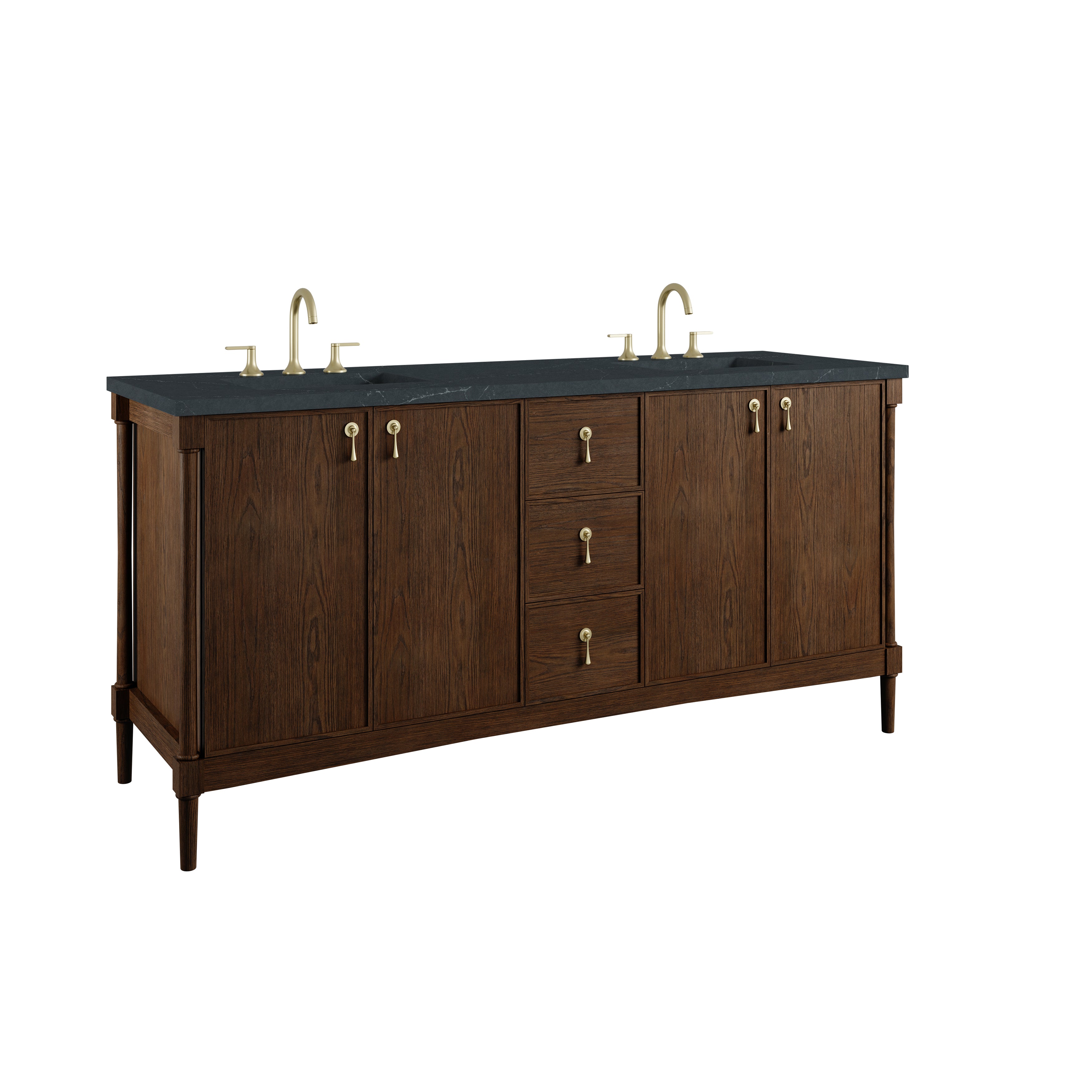 James Martin Kinnsden 72" Double Vanity in Sable Oak with 3cm Carrara Marble Top