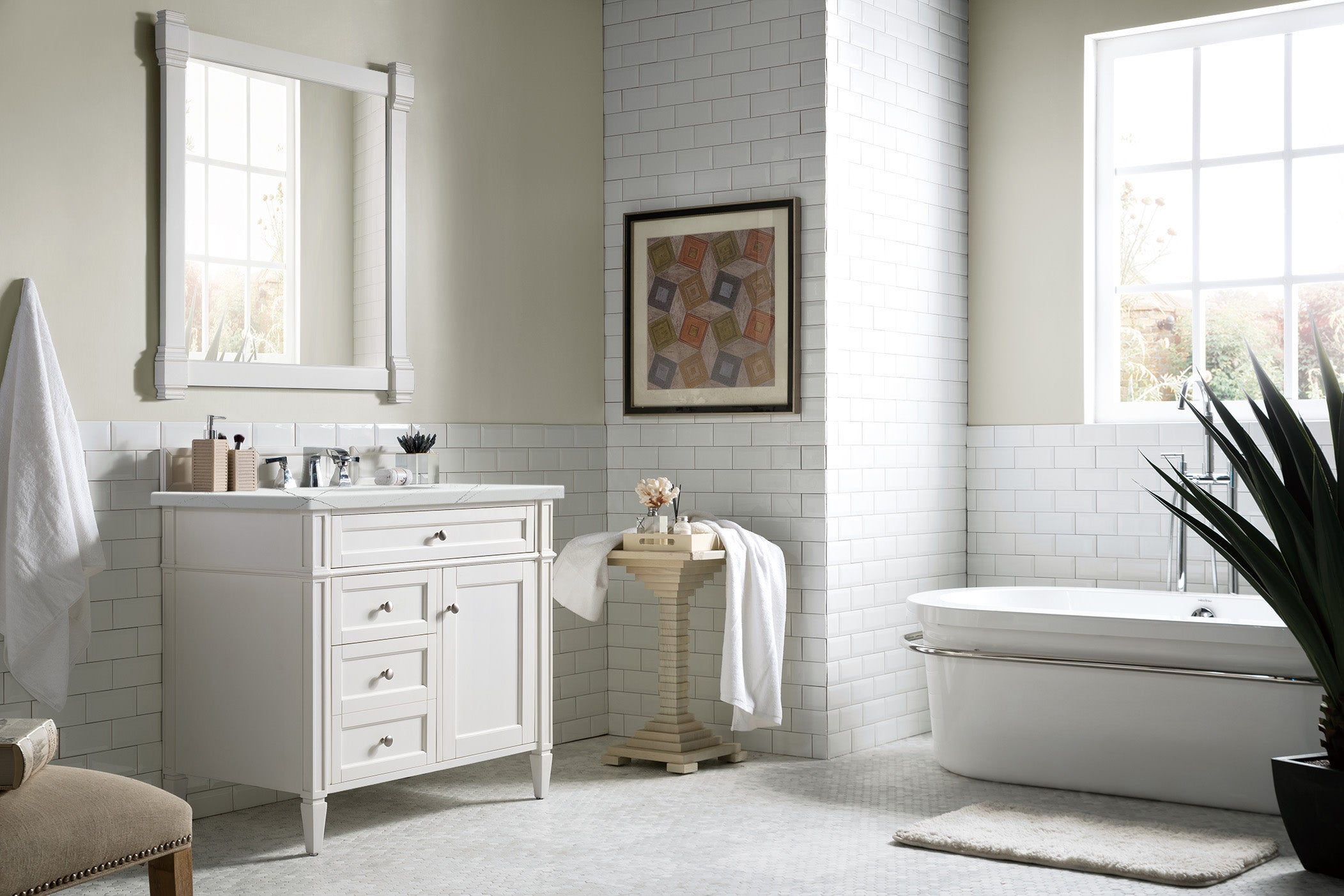 James Martin Brittany 36" Single Vanity in Bright White with 3cm Countertop