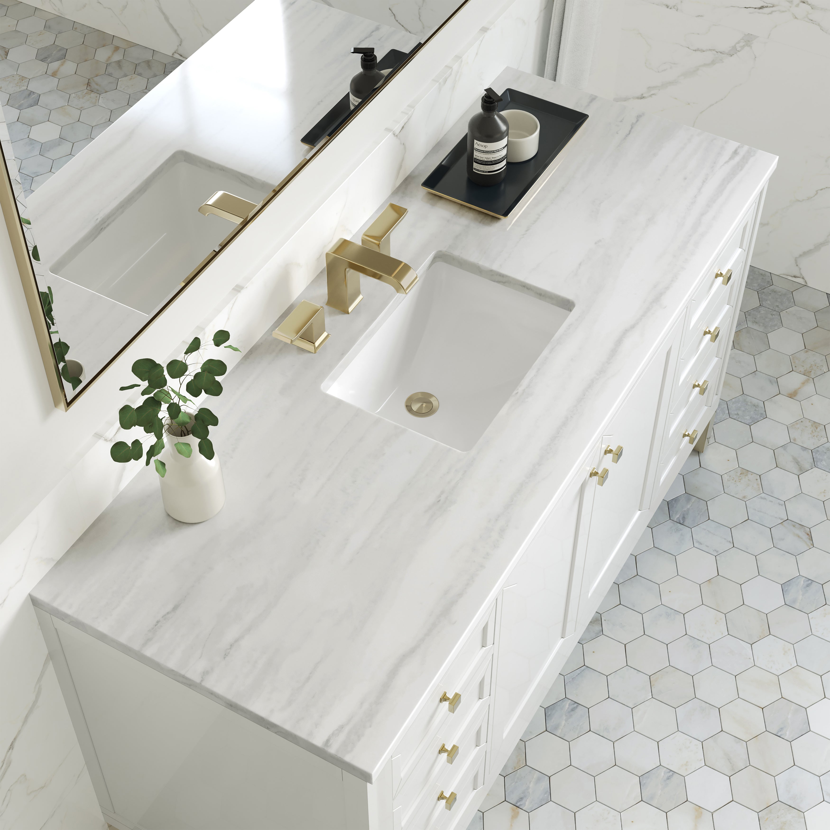 James Martin Chicago 60" Single Vanity in Glossy White with 3cm Countertop
