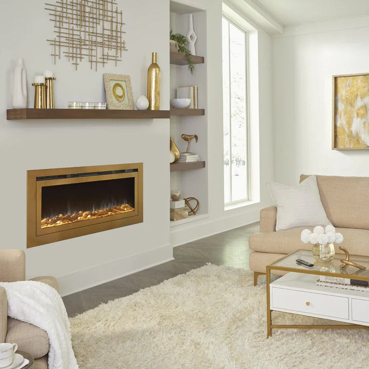 Touchstone Sideline Deluxe Gold 72″ Recessed Smart Electric Fireplace – 86278