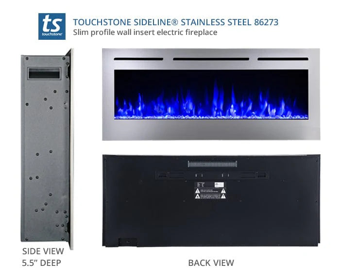 Touchstone Sideline Deluxe Stainless Steel 50″ Recessed Electric Fireplace – 86273