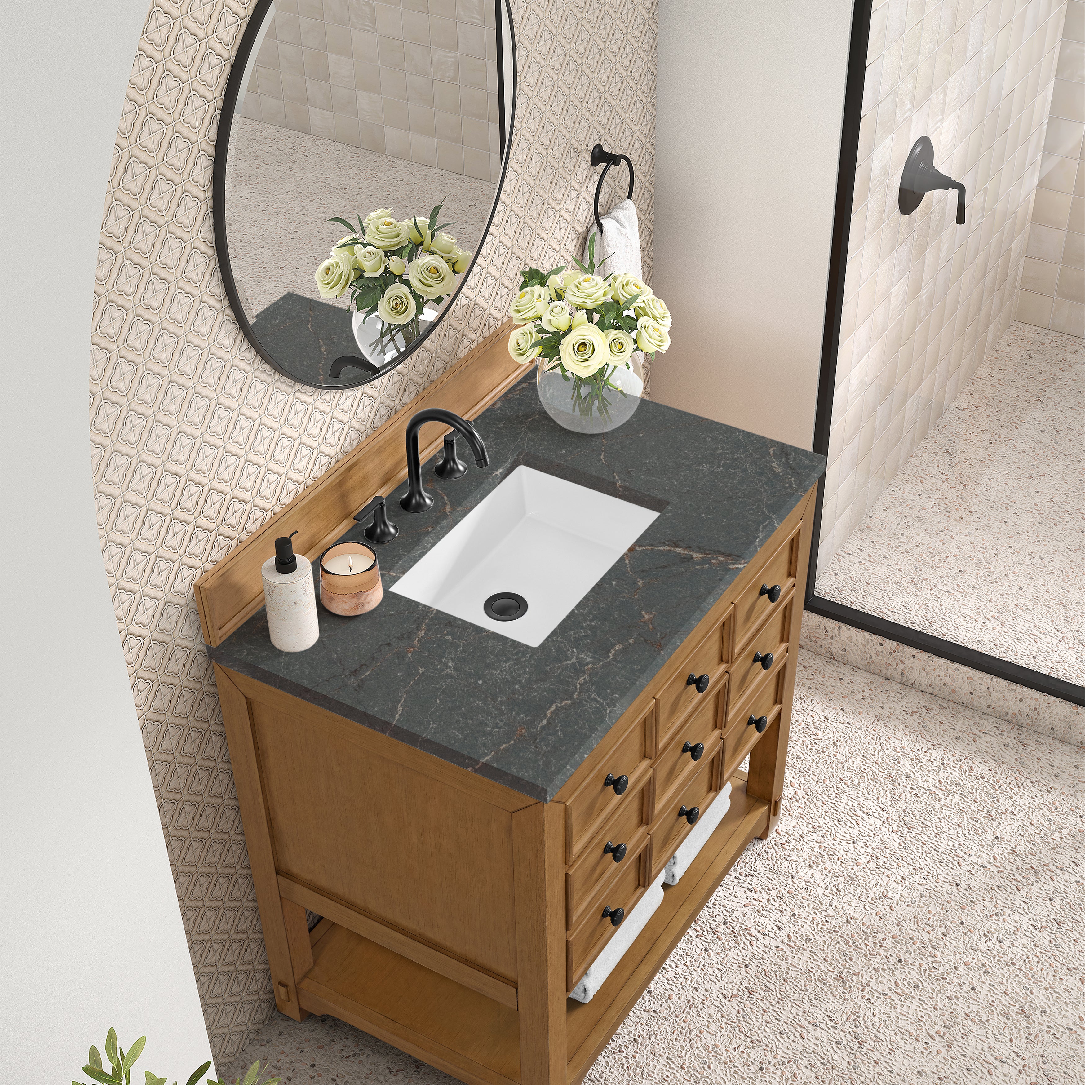 James Martin Malibu 36" Single Vanity in Amber Birch with 3cm Countertop