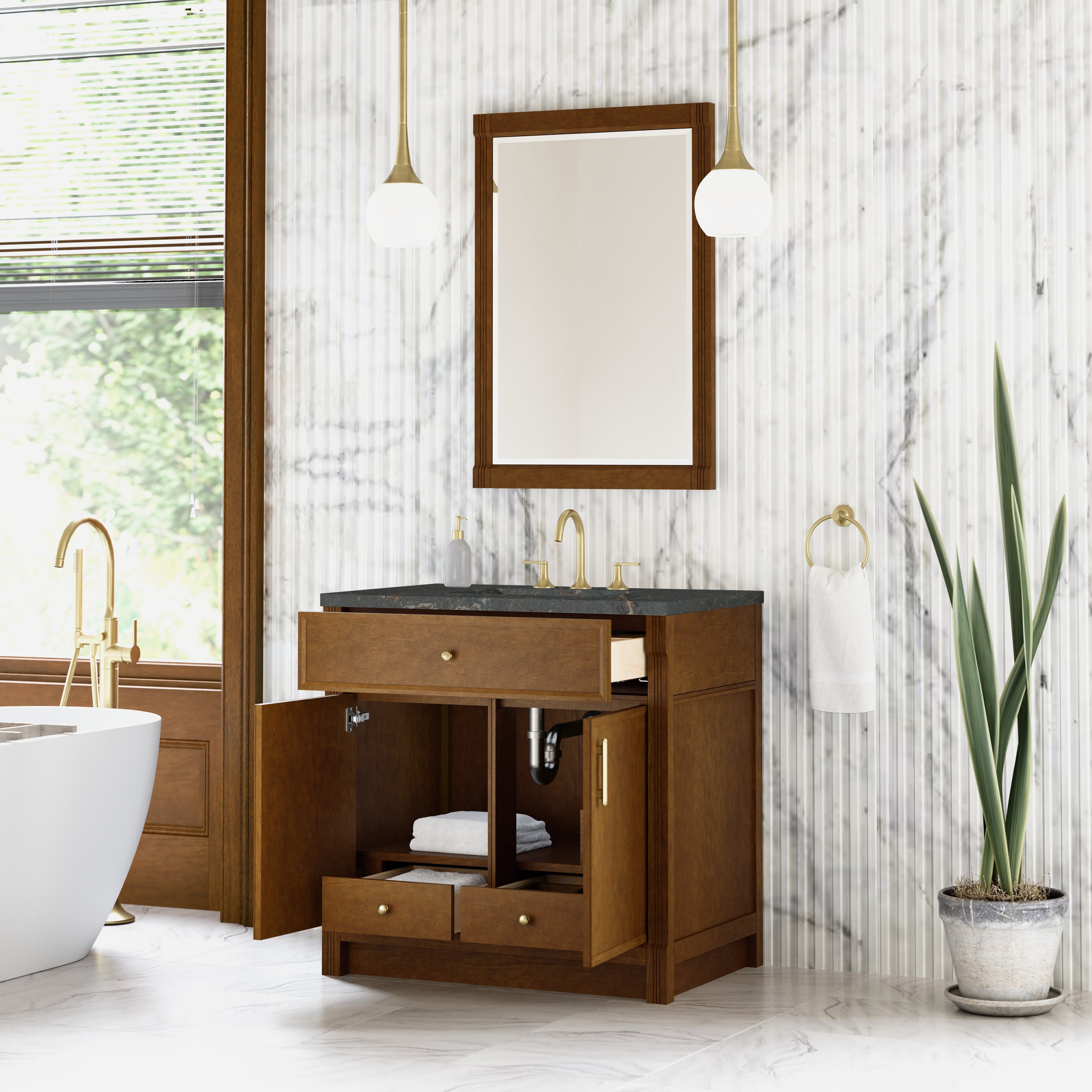 James Martin Bellshire 36" Single Vanity in Honey Oak with 3cm Countertop