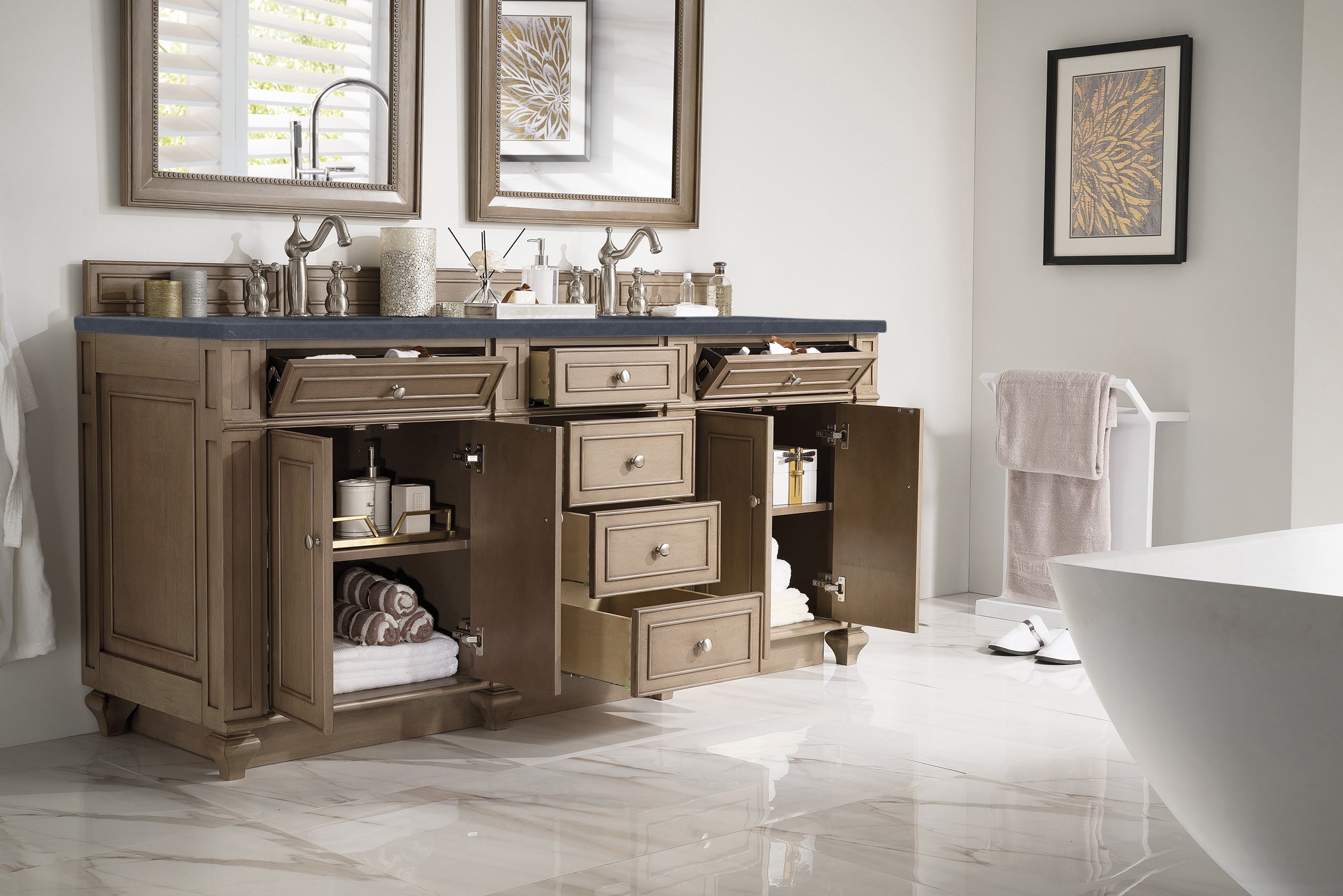 James Martin Bristol 72" Double Vanity in Whitewashed Walnut with 3cm Countertop