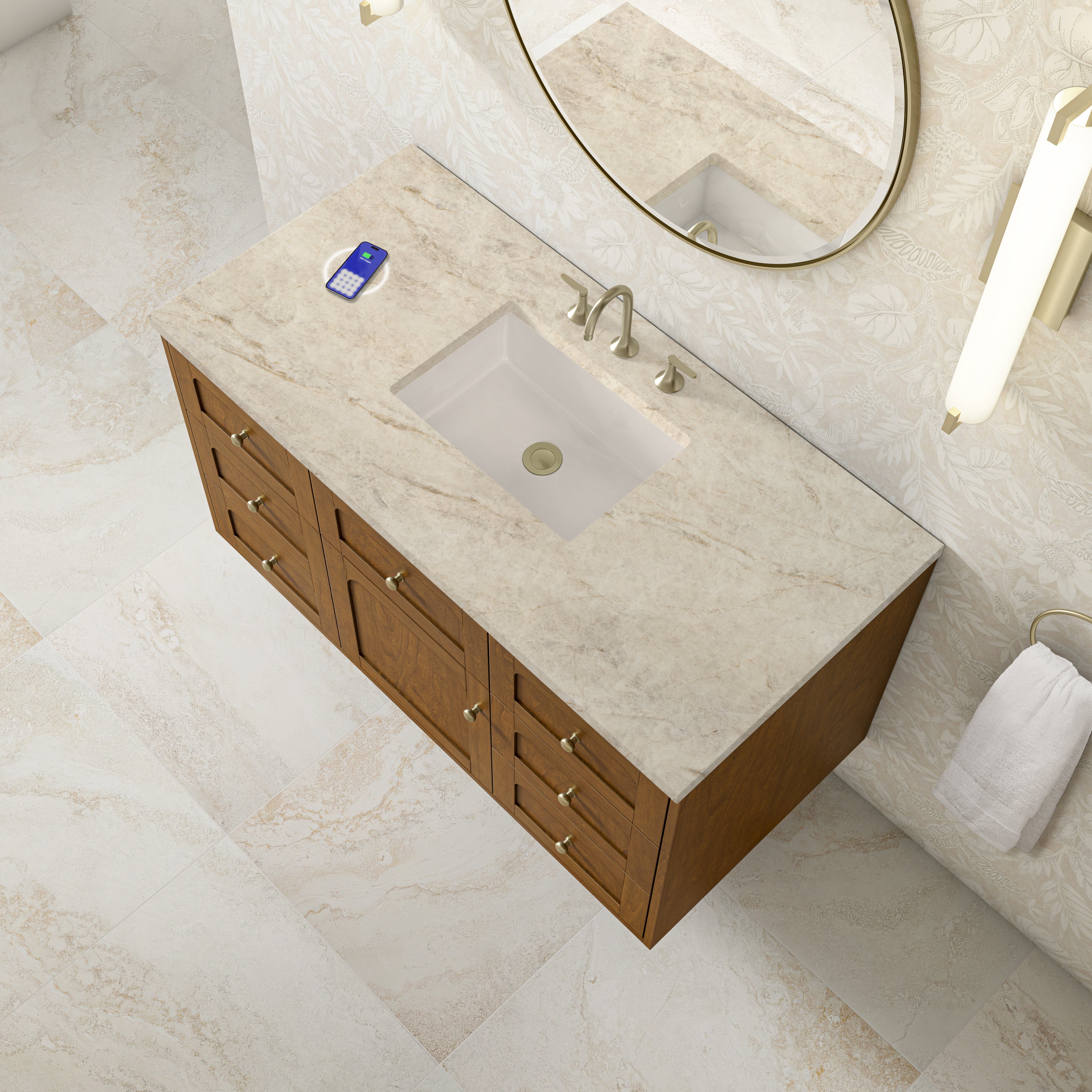 James Martin Laurent 48" Single Vanity in Honey Oak with 3cm Countertop and FreePower Wireless Charger