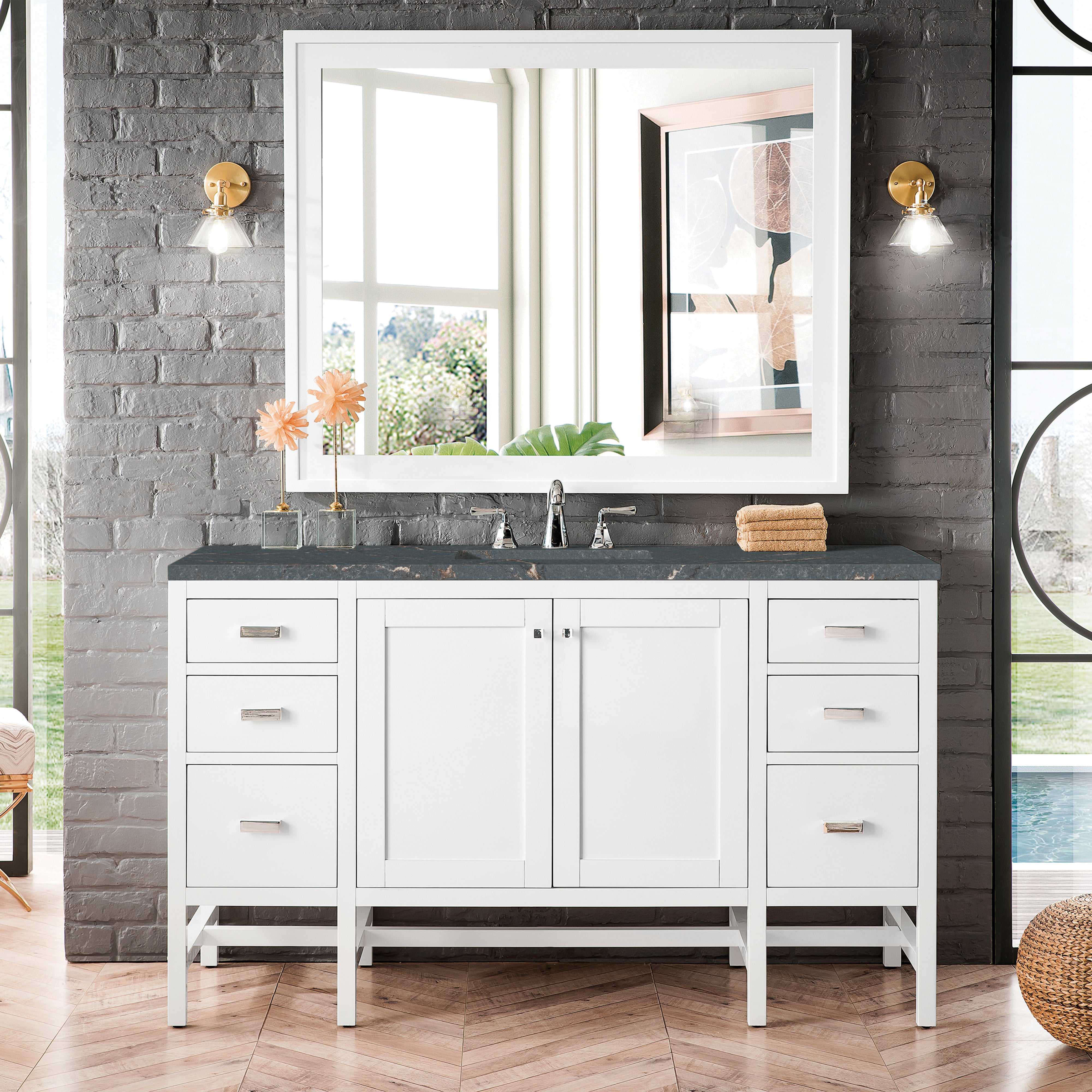 James Martin Addison 72" Double Vanity in Glossy White with 3cm Countertop