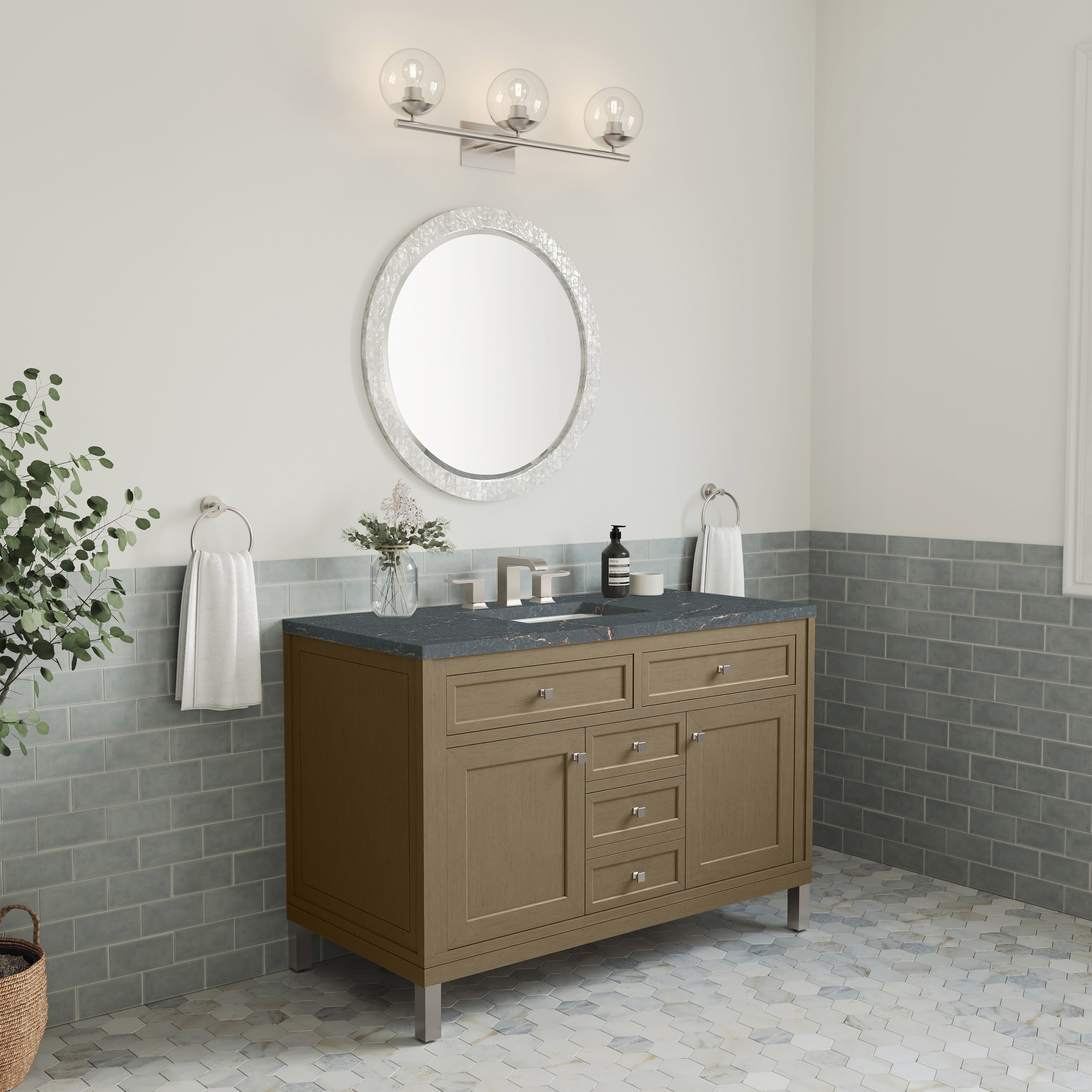 James Martin Chicago 48" Single Vanity in Walnut Whisper with 3cm Countertop and FreePower Wireless Charger