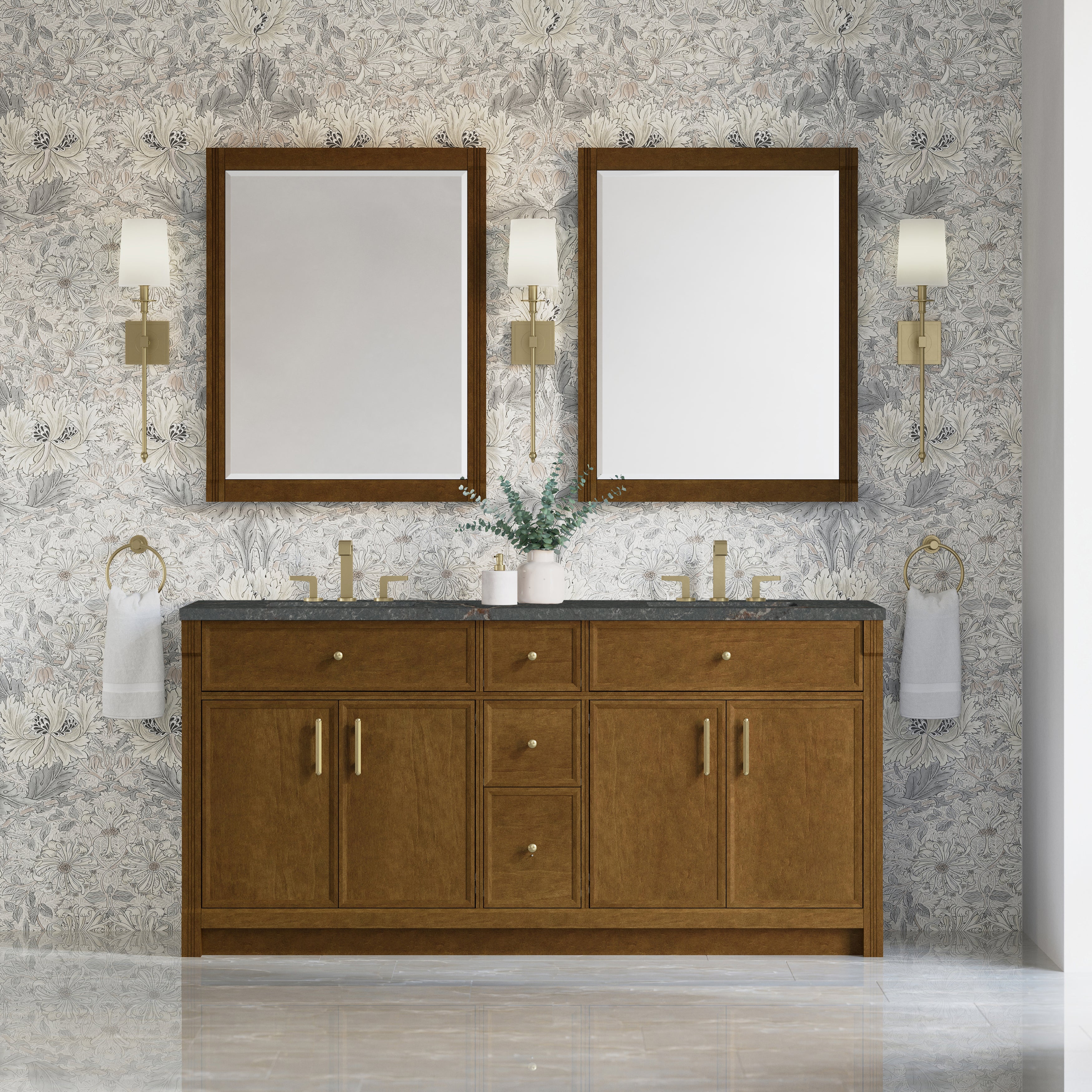 James Martin Bellshire 72" Double Vanity in Honey Oak with 3cm Countertop and FreePower Wireless Charger