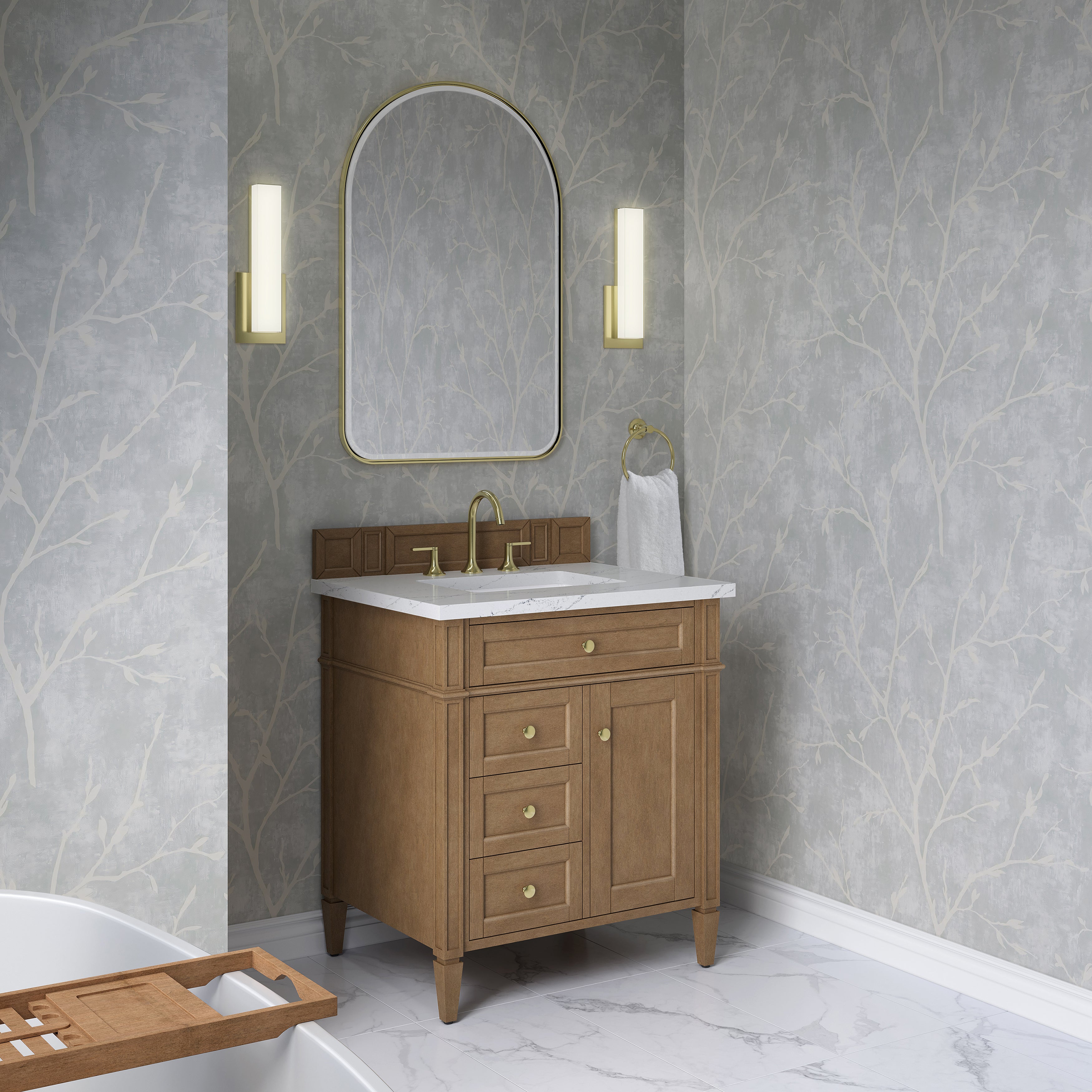 James Martin Brittany 30" Single Vanity in Pecan with 3cm Countertop