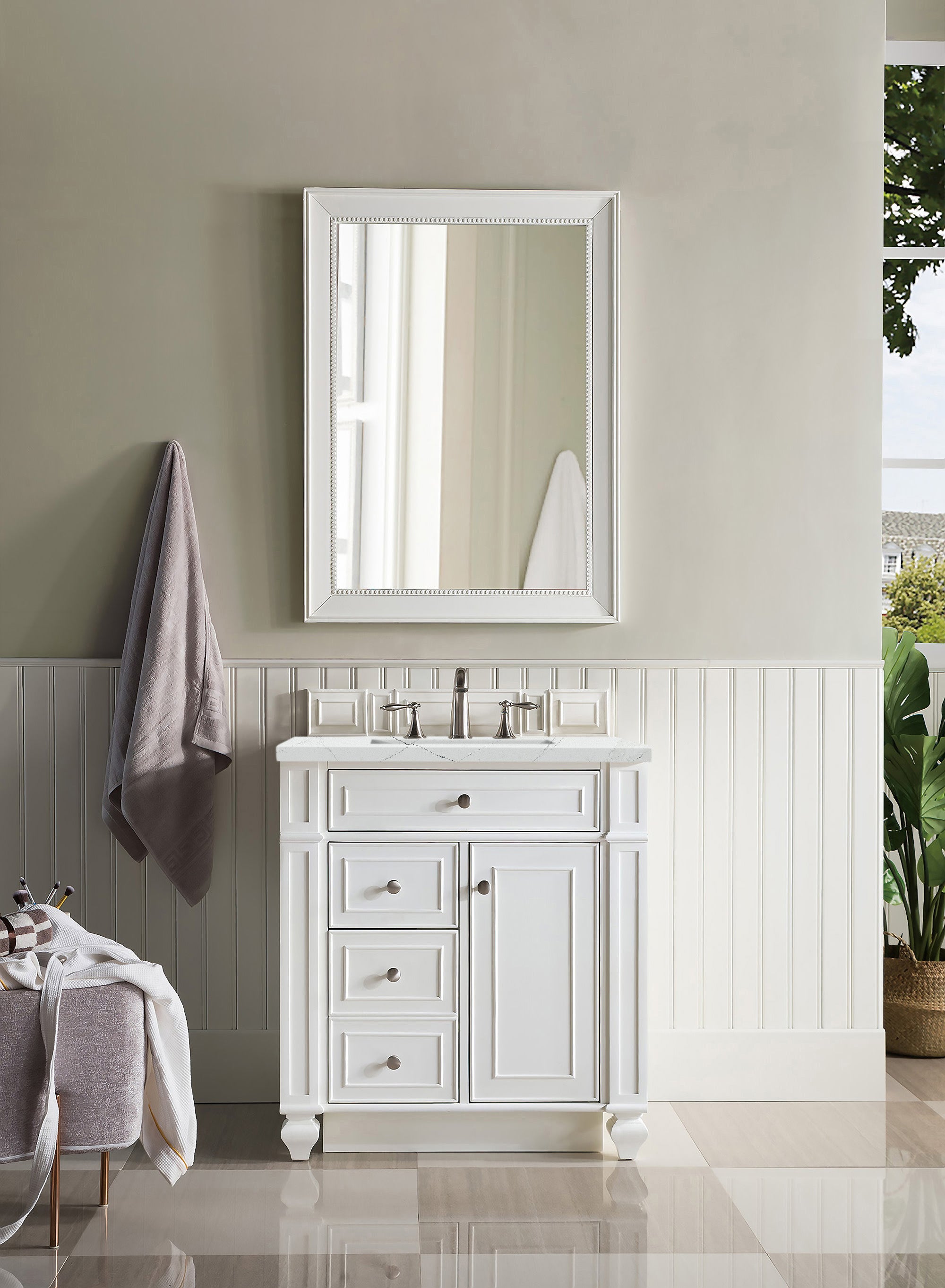 James Martin Bristol 30" Single Vanity in Bright White with 3cm Countertop