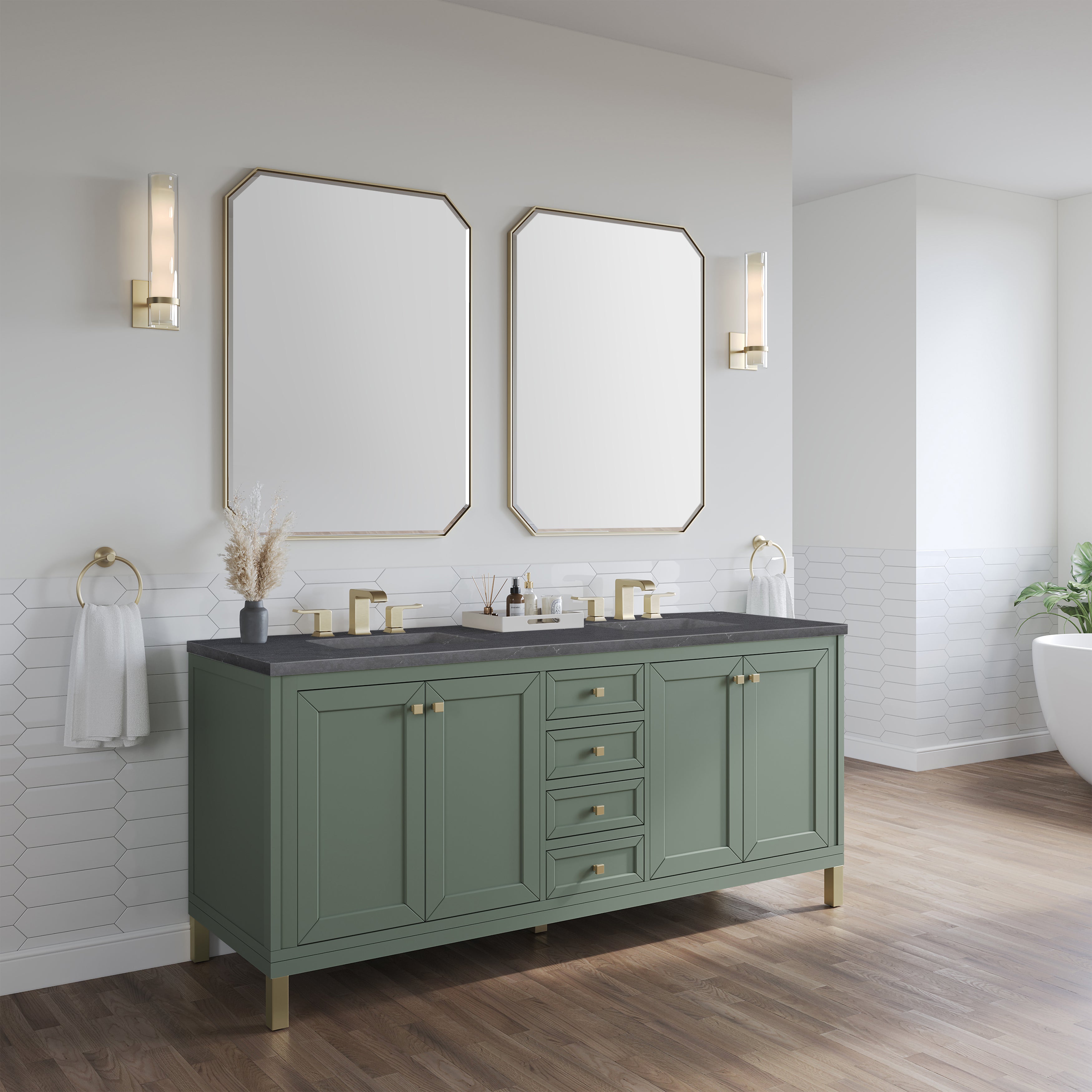 James Martin Chicago 72" Double Vanity in Smokey Celadon with 3cm Countertop