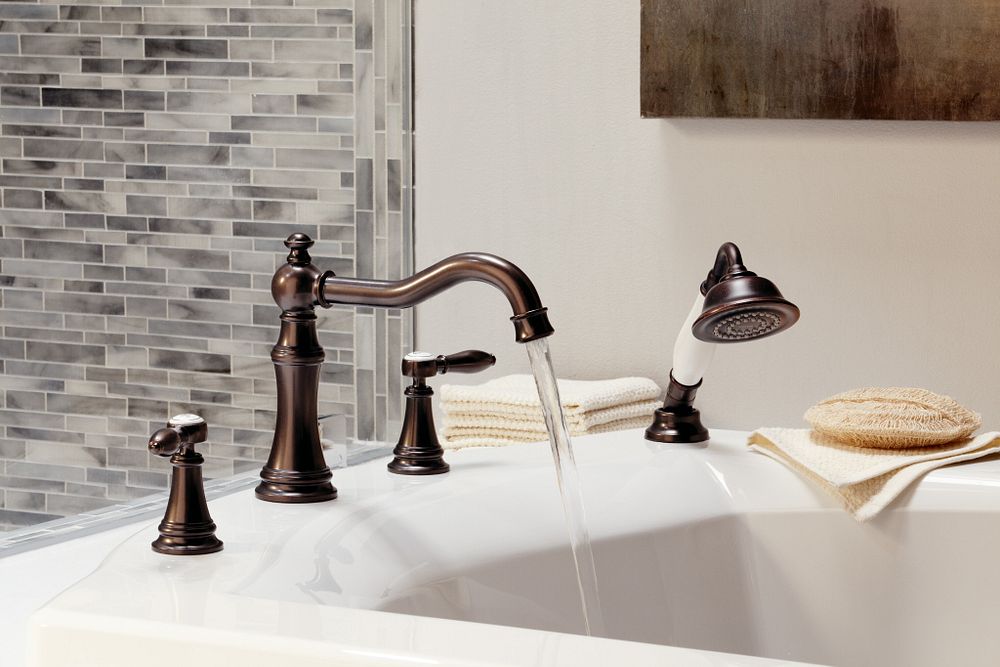 Weymouth Two-Handle Diverter Roman Tub Faucet including Handheld Shower