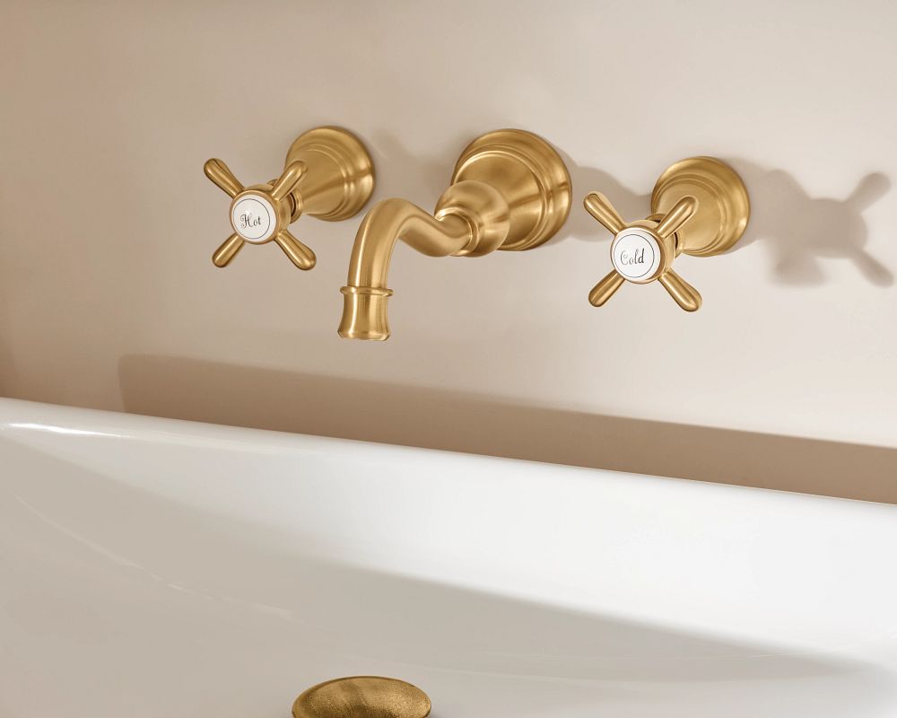 Weymouth Two-Handle High Arc Wall Mount Bathroom Faucet
