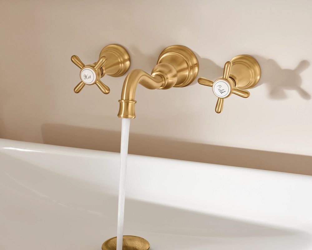 Weymouth Two-Handle High Arc Wall Mount Bathroom Faucet