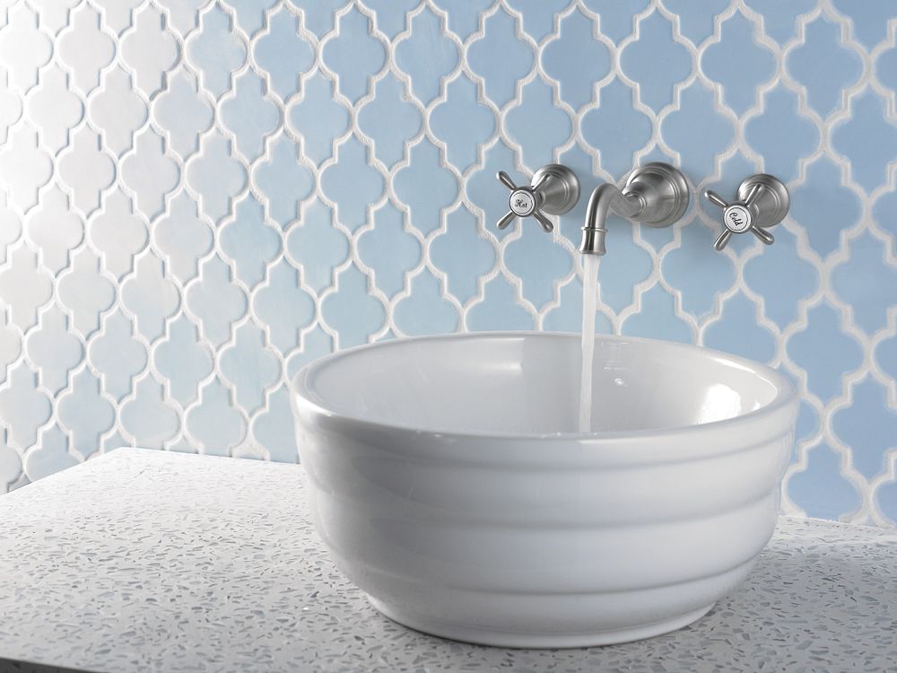 Weymouth Two-Handle High Arc Wall Mount Bathroom Faucet