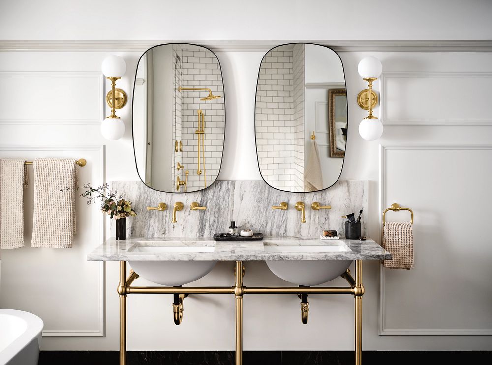 Colinet two-handle wall mount bathroom faucet