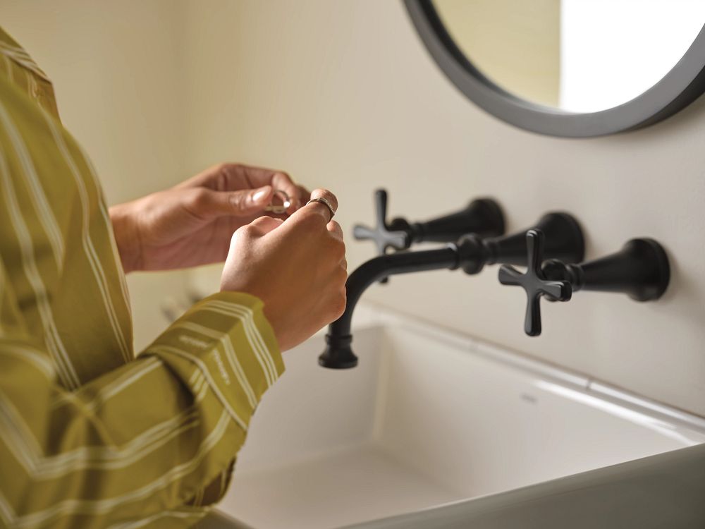 Colinet two-handle wall mount bathroom faucet