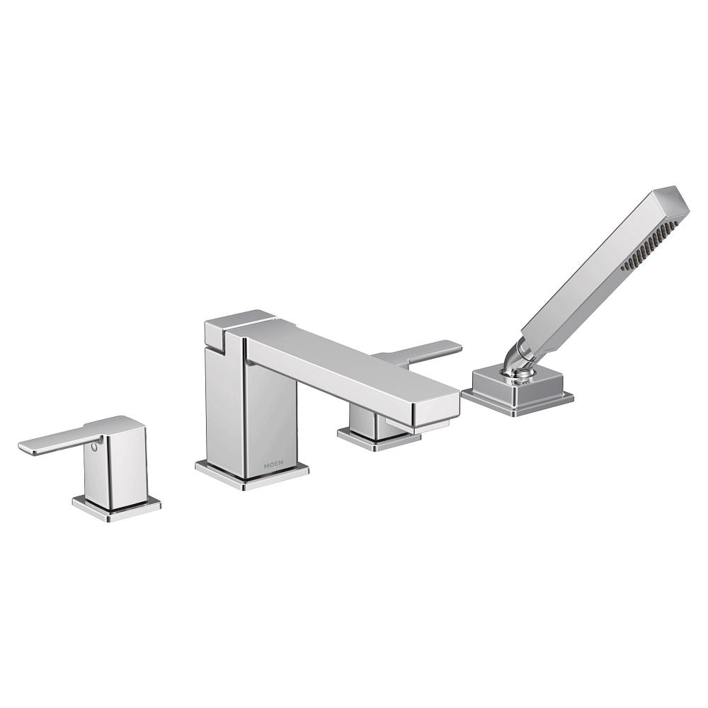 90 Degree two-handle high arc roman tub faucet includes hand shower