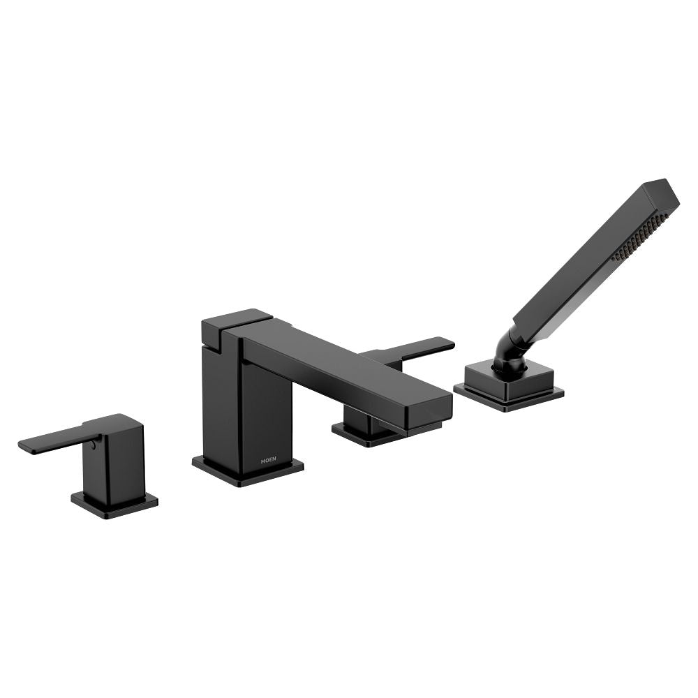 90 Degree two-handle high arc roman tub faucet includes hand shower