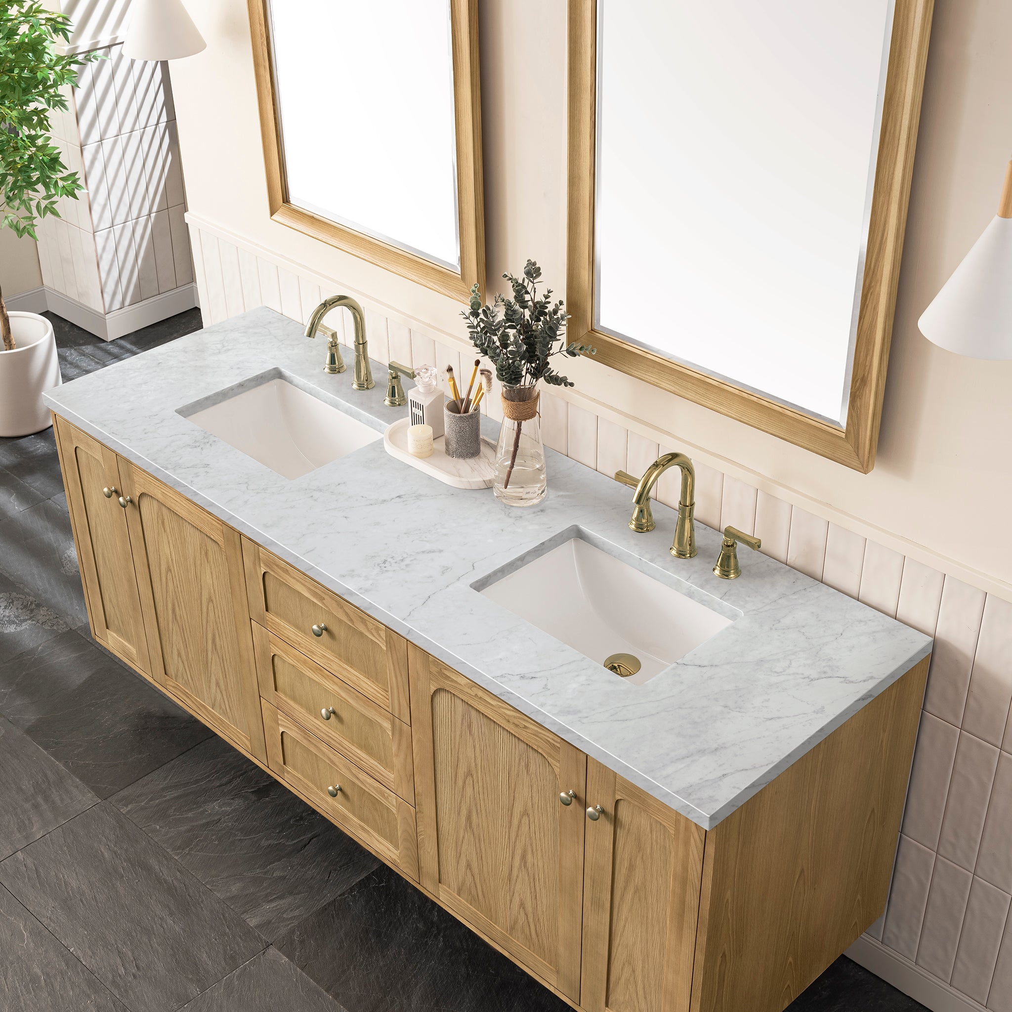 James Martin Laurent 72" Double Vanity in Light Natural Oak with 3cm Countertop