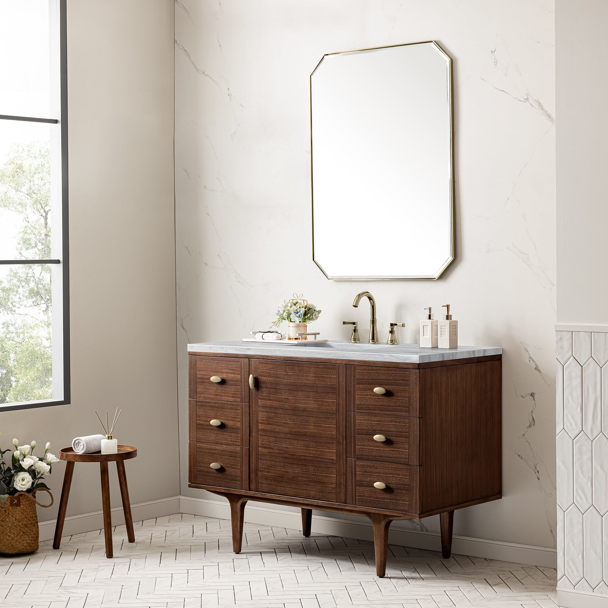 James Martin Amberly 48" Single Vanity in Mid-Century Walnut with 3cm Countertop