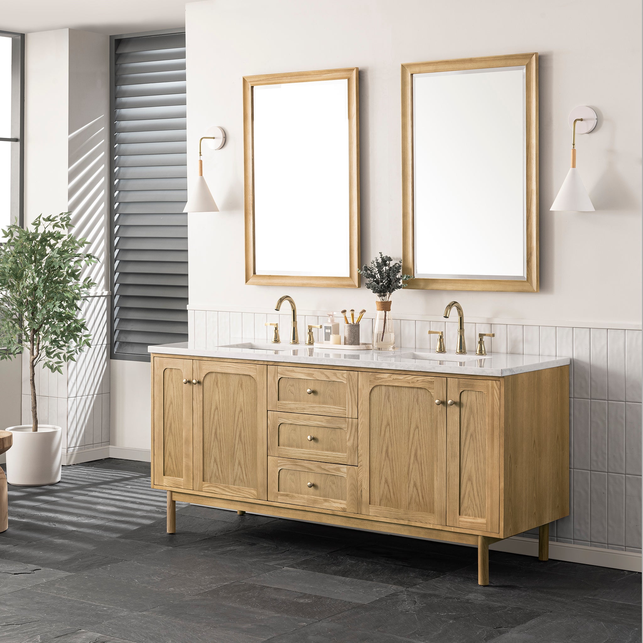 James Martin Laurent 72" Double Vanity in Light Natural Oak with 3cm Countertop
