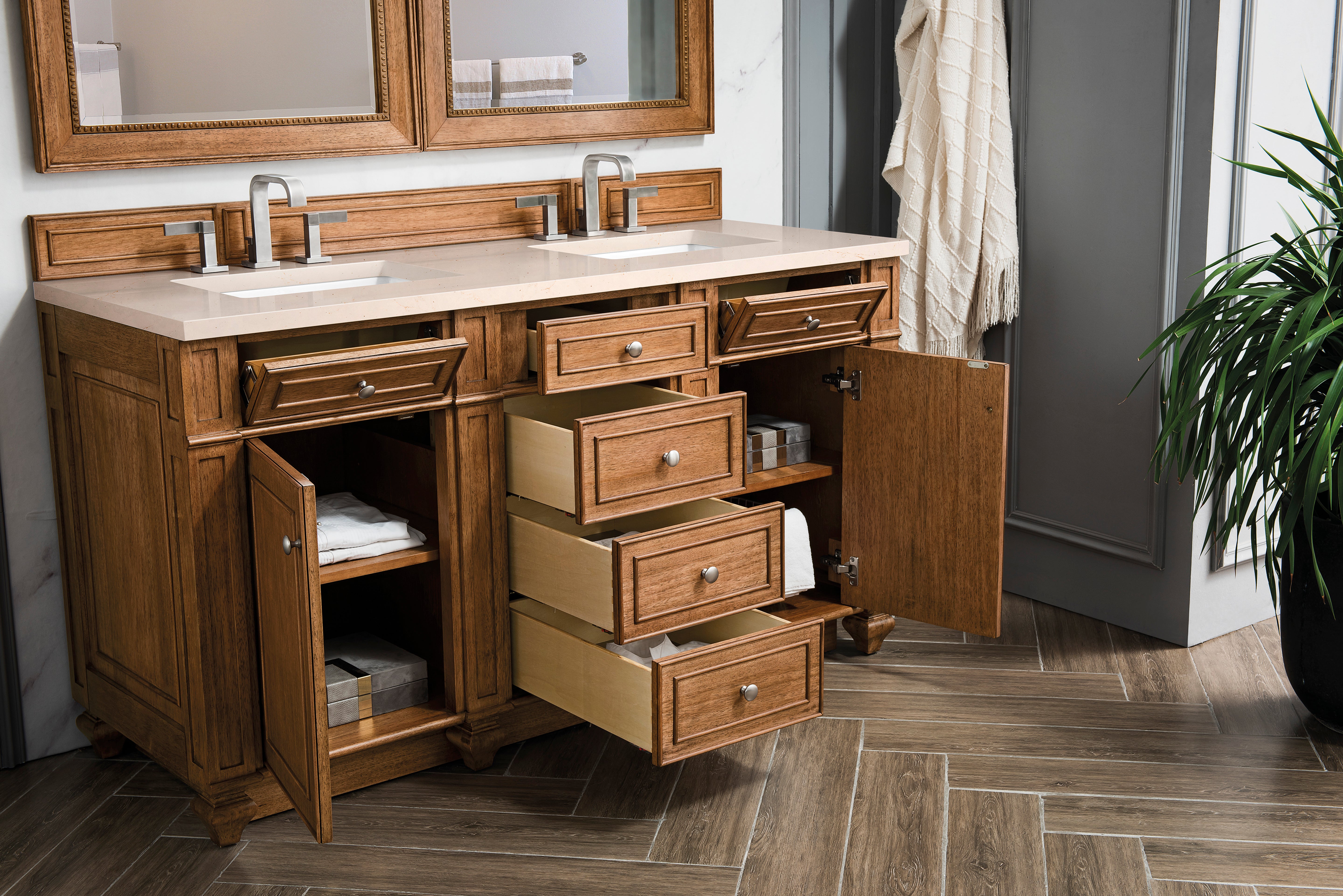 James Martin Bristol 60" Double Vanity in Saddle Brown with 3cm Countertop