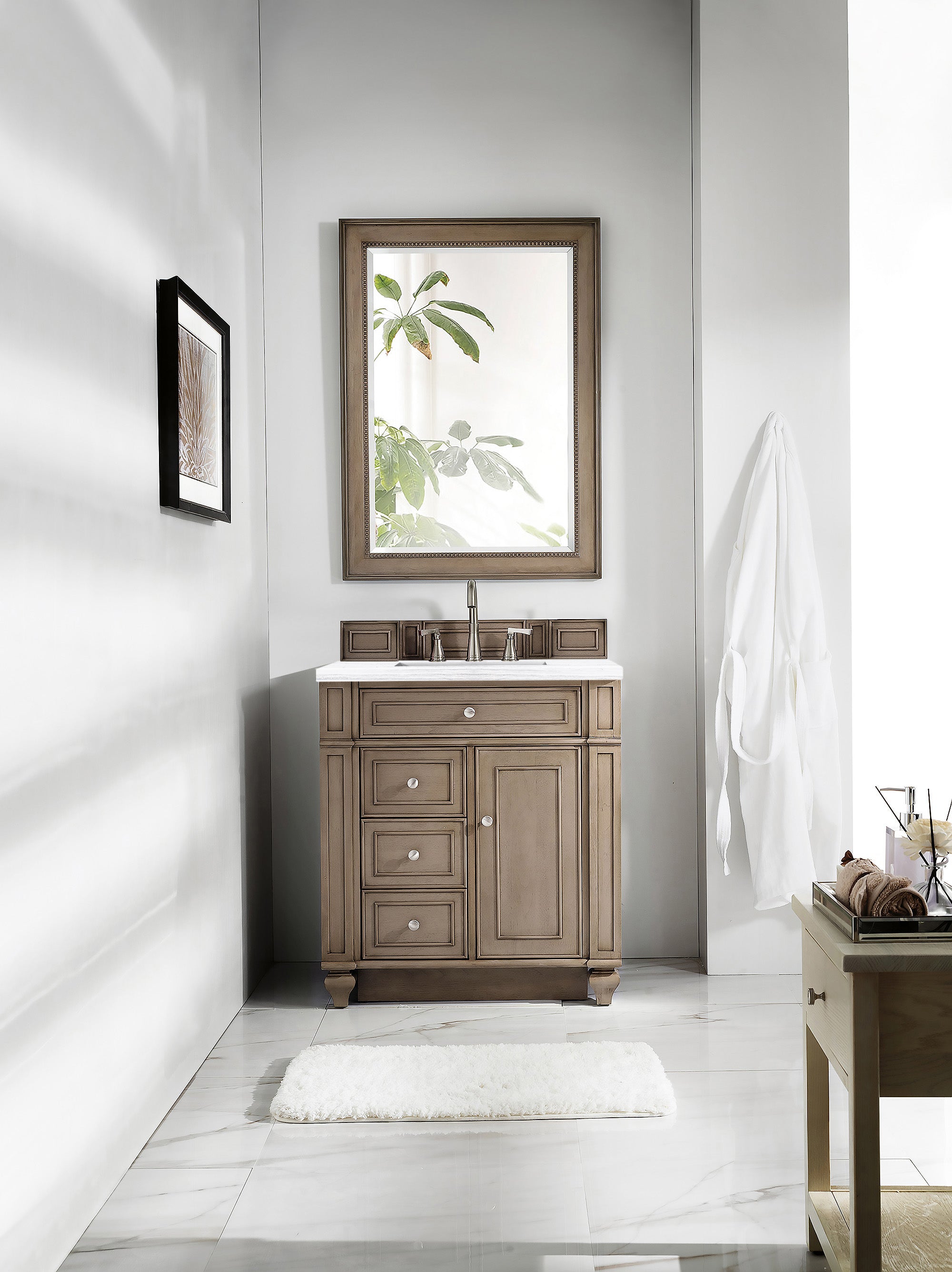 James Martin Bristol 30" Single Vanity in Whitewashed Walnut with 3cm Countertop