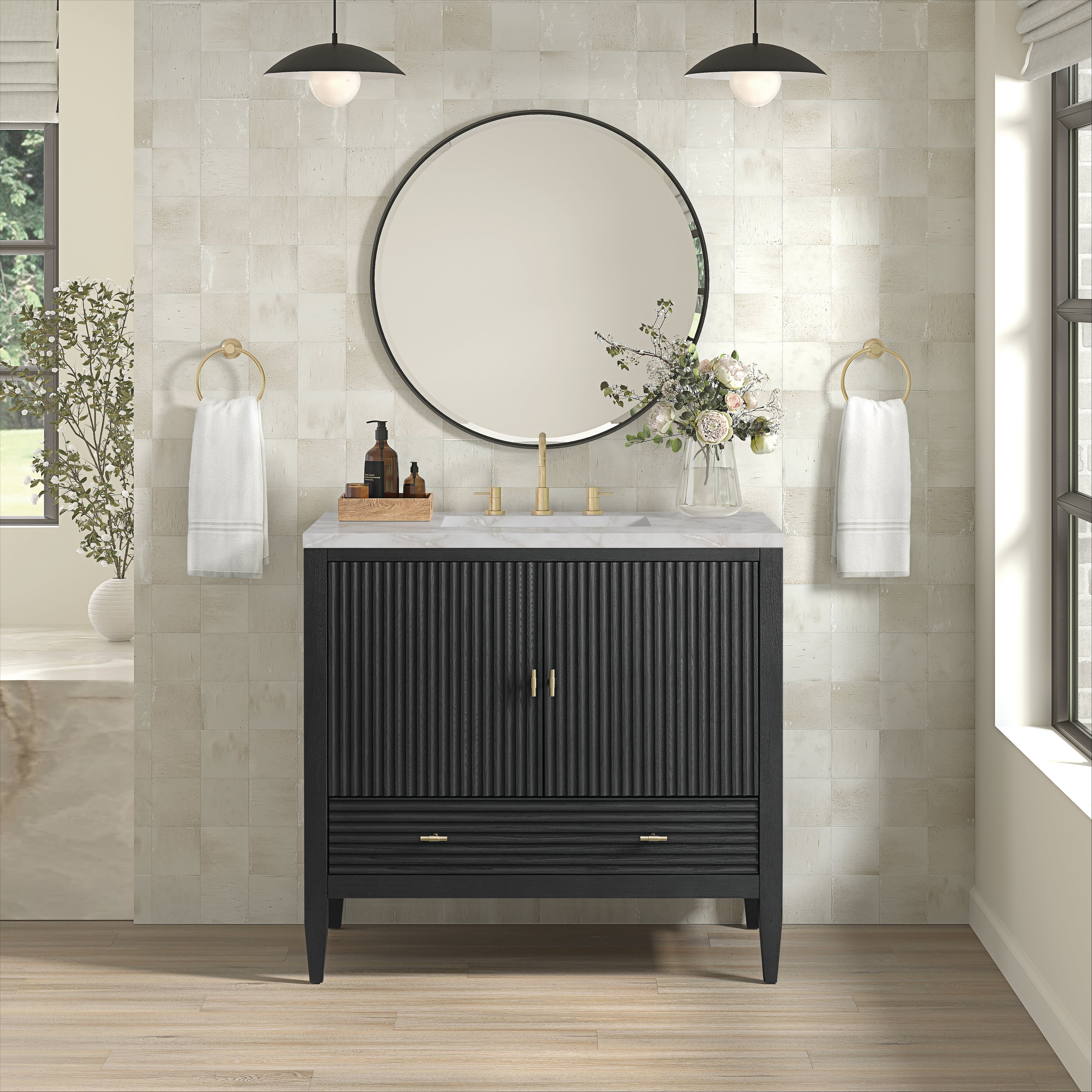 James Martin Myrrin 36" Vanity in Carbon Oak with 3cm Countertop