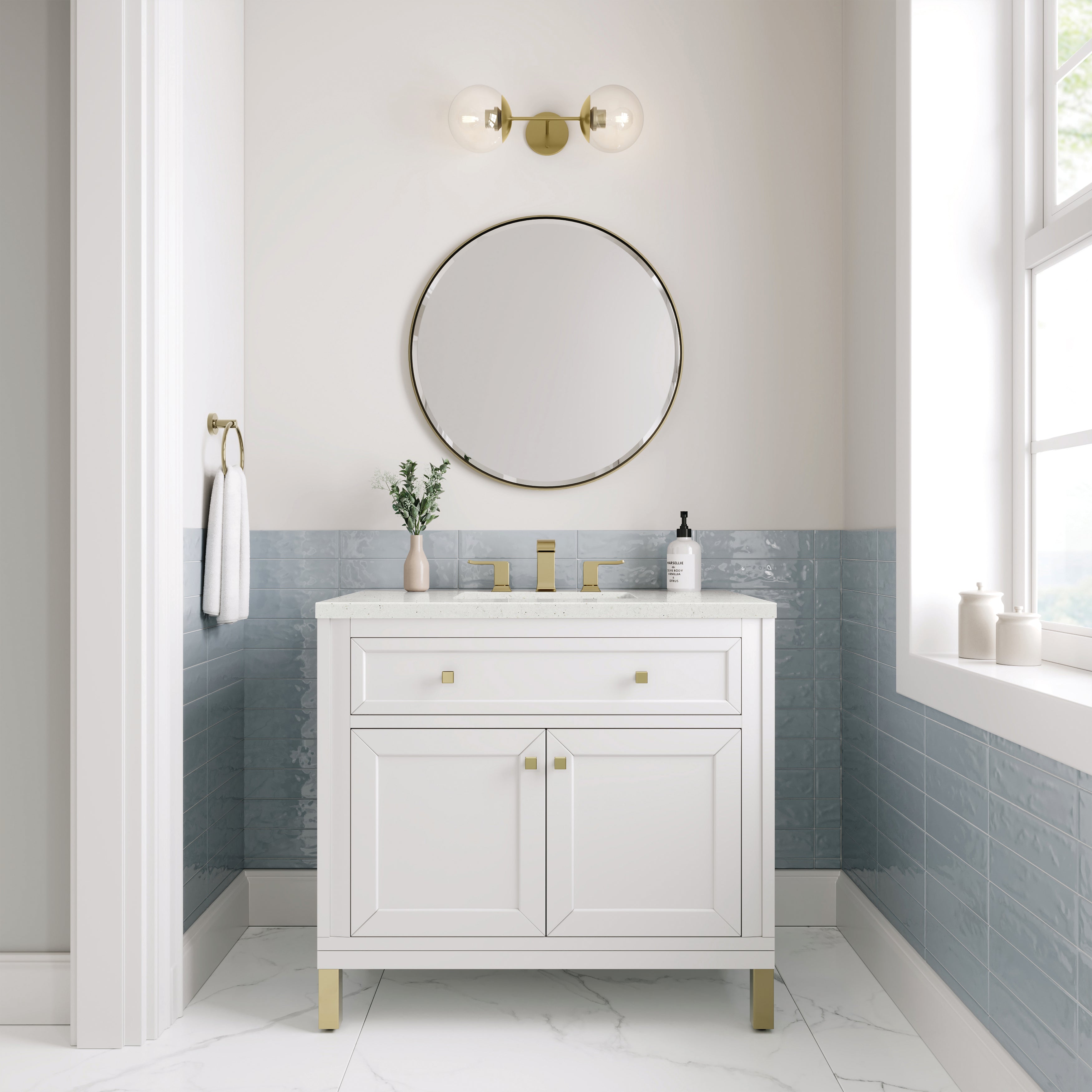 James Martin Chicago 36" Single Vanity in Glossy White with 3cm Countertop