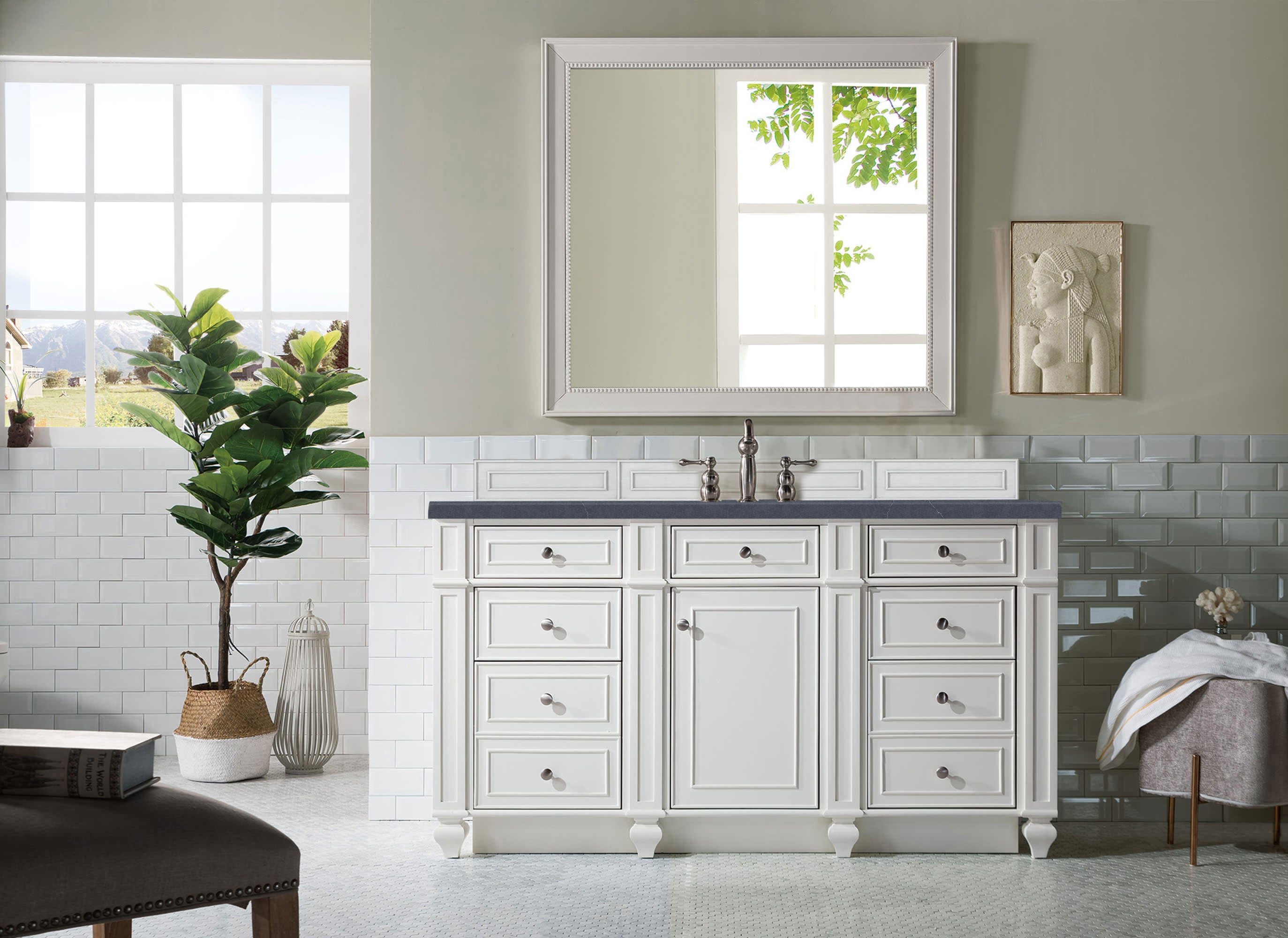 James Martin Bristol 60" Single Vanity in Bright White with 3cm Countertop
