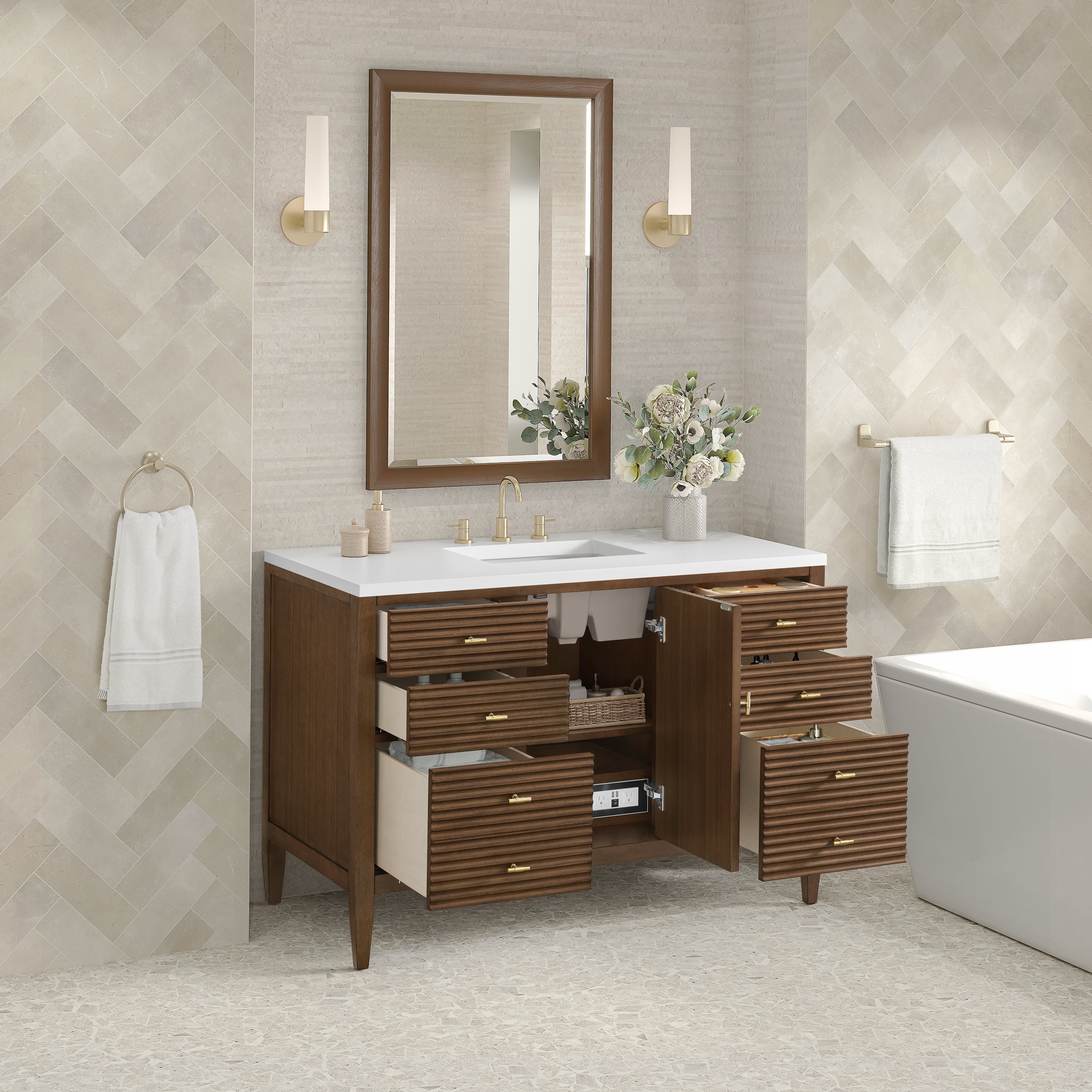 James Martin Myrrin 48" Single Vanity in Mid Century Walnut with 3cm Countertop