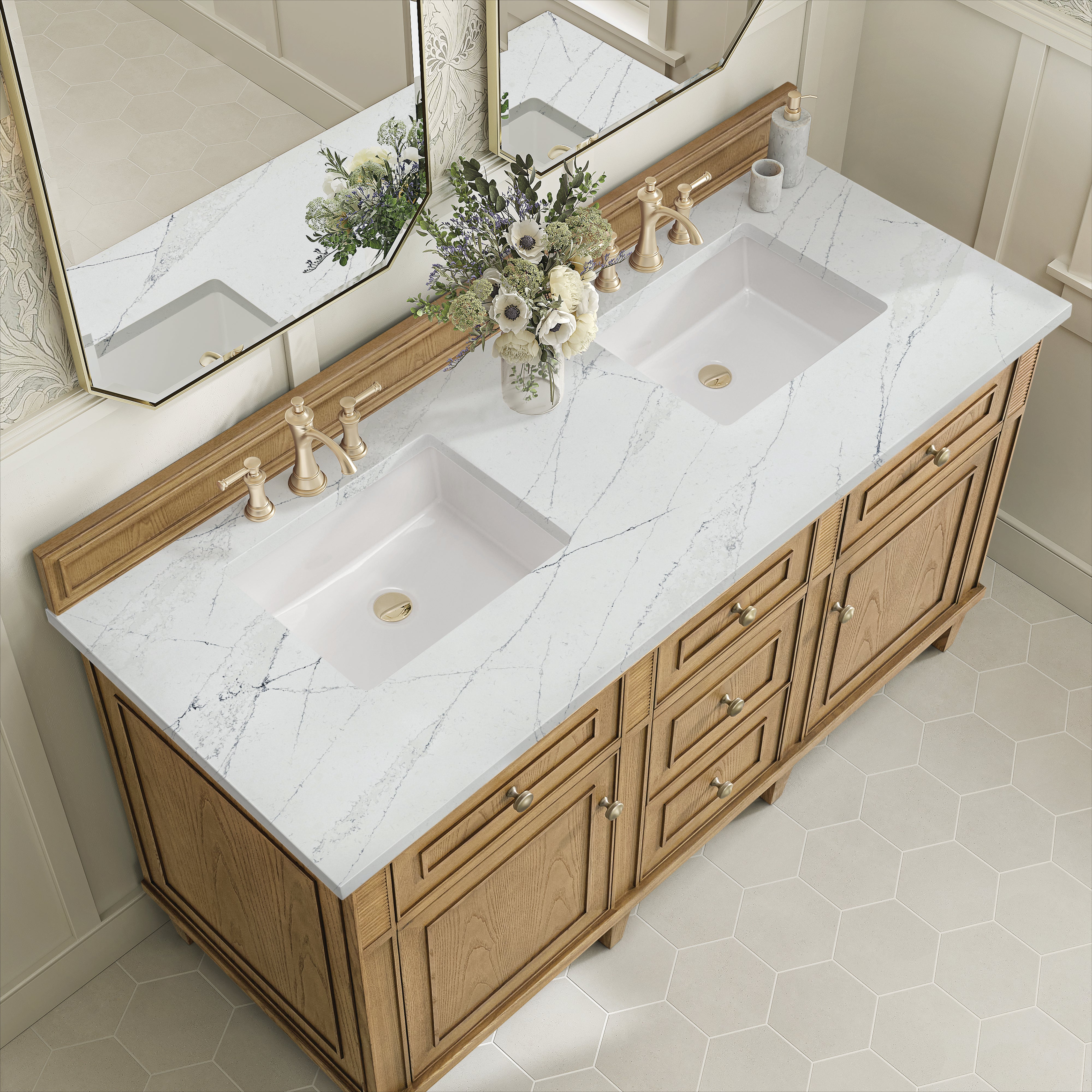 James Martin Lorelai 60" Double Vanity in Light Natural Oak with 3cm Countertop