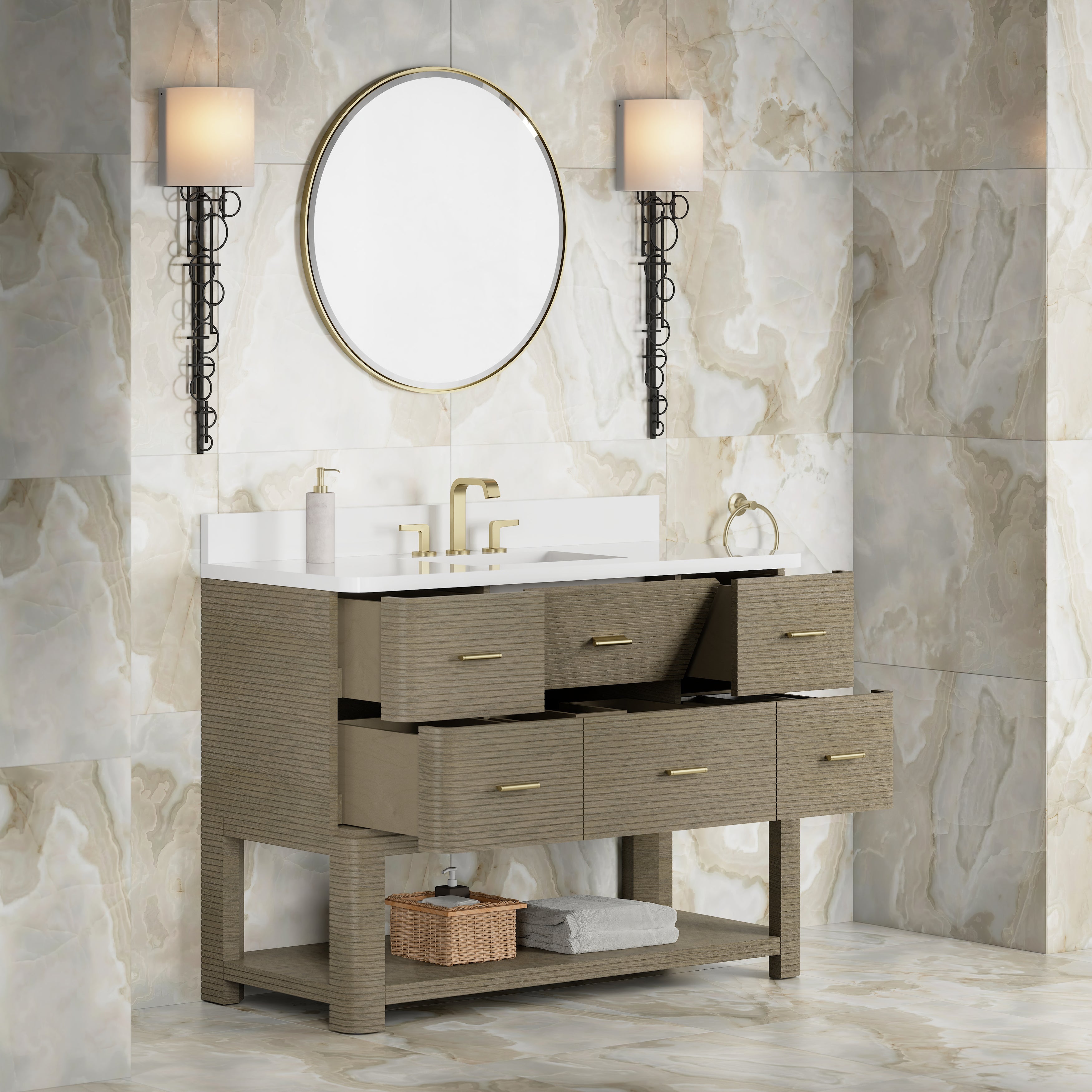 James Martin Lucian 48" Single Vanity in Pebble Oak with 3cm Countertop