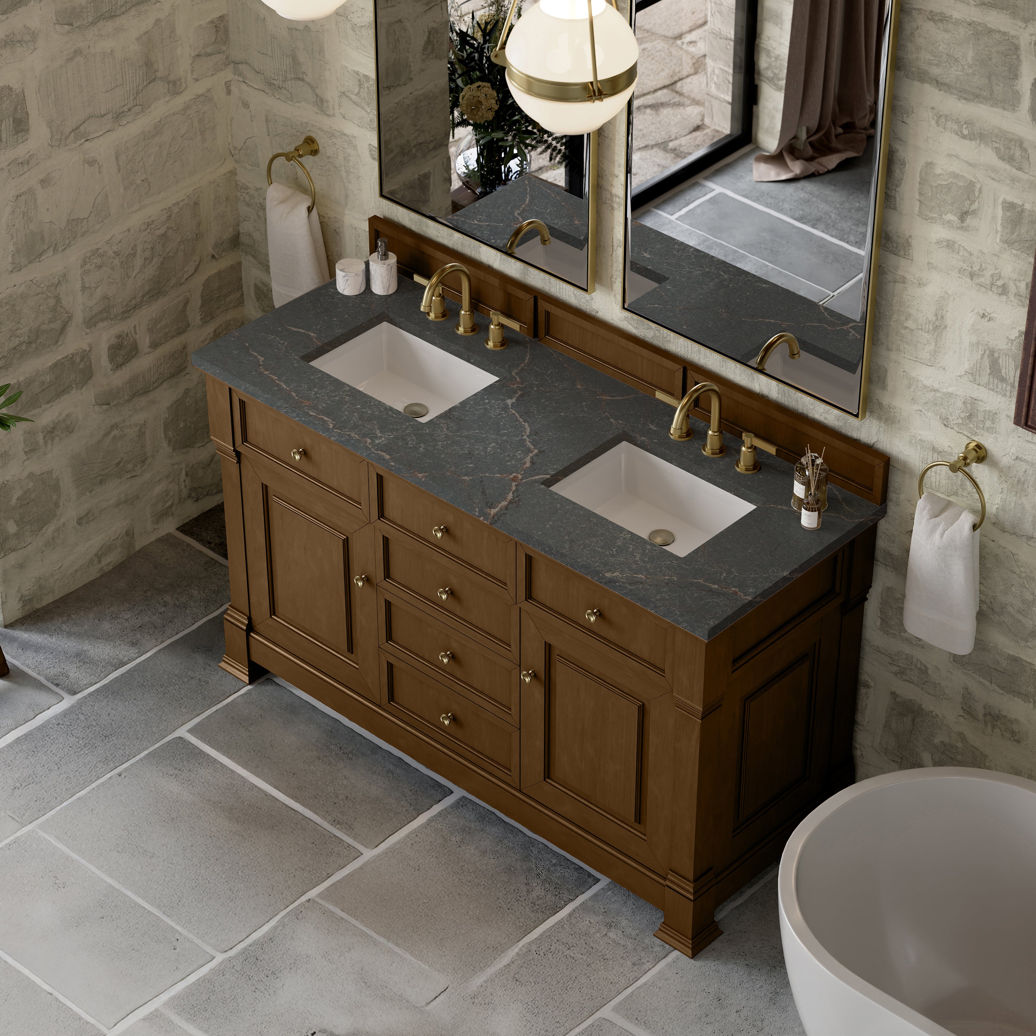 James Martin Brookfield 60" Double Vanity in Honey Oak with 3cm Countertop