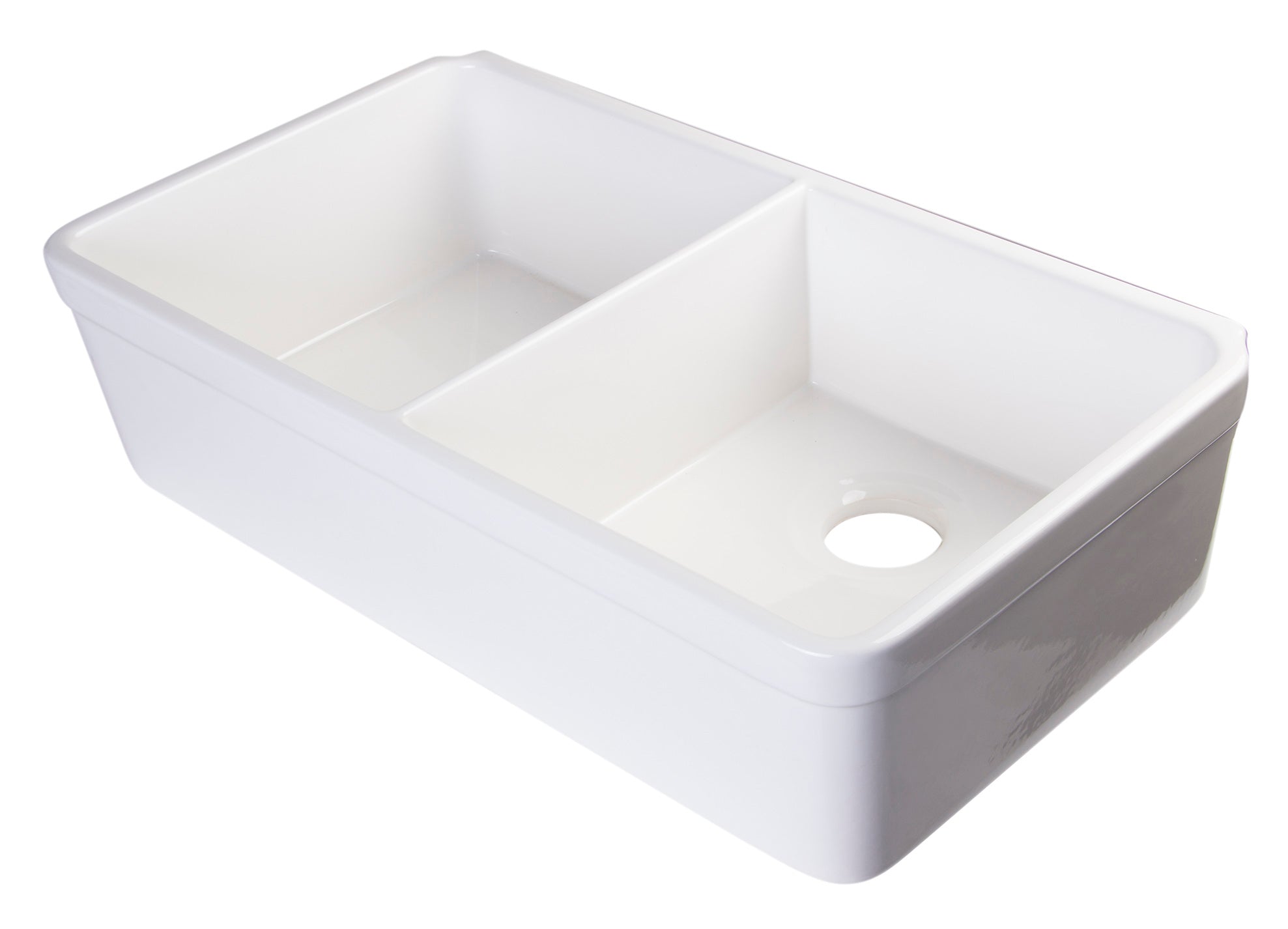 ALFI brand AB512 AB512-W White 32" Double Bowl Lip Apron Fireclay Farmhouse Kitchen Sink with 1 3/4" Lip
