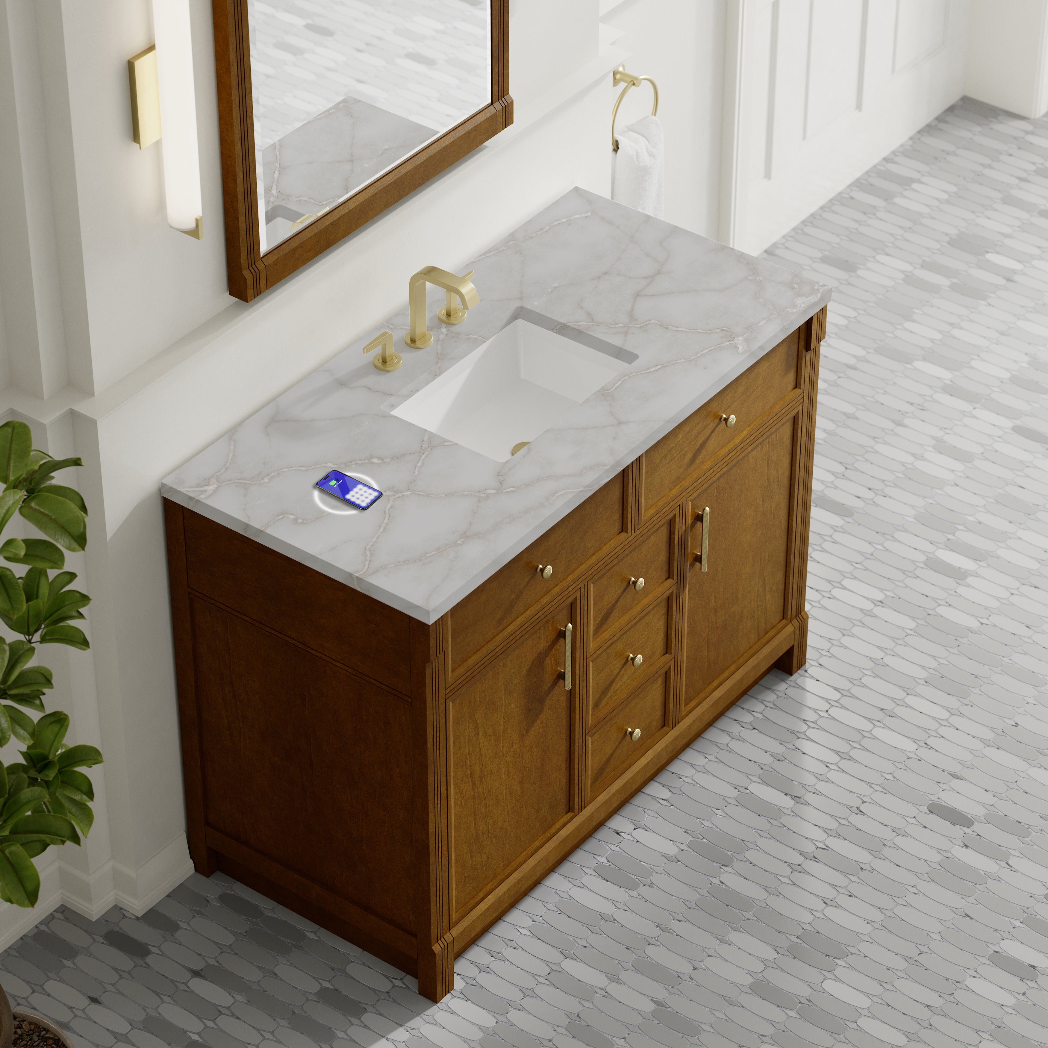 James Martin Bellshire 48" Single Vanity in Honey Oak with 3cm Countertop and FreePower Wireless Charger