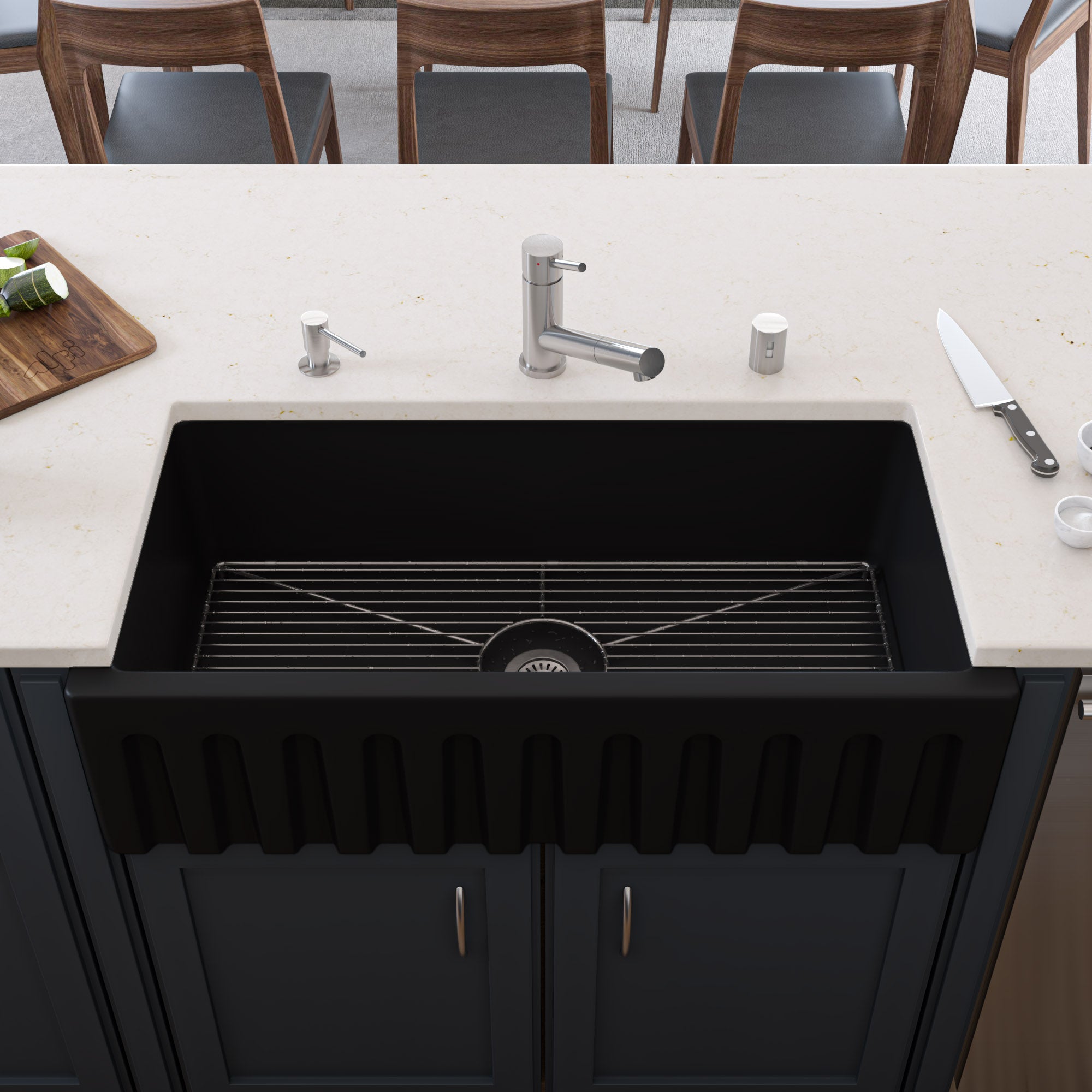 ALFI brand AB3618HS Reversible Smooth / Fluted Single Bowl Fireclay Farm Sink