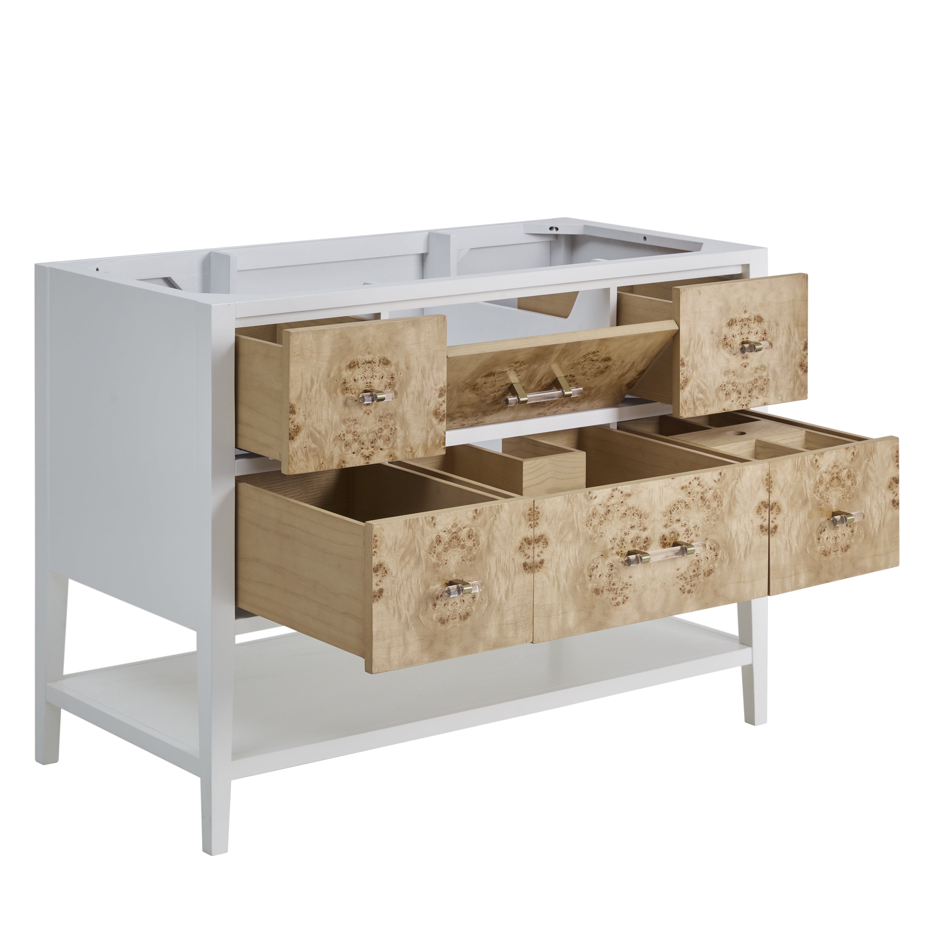 James Martin Olena 48" Single Vanity in Light Mappa Burl and Polished White with 3cm Countertop