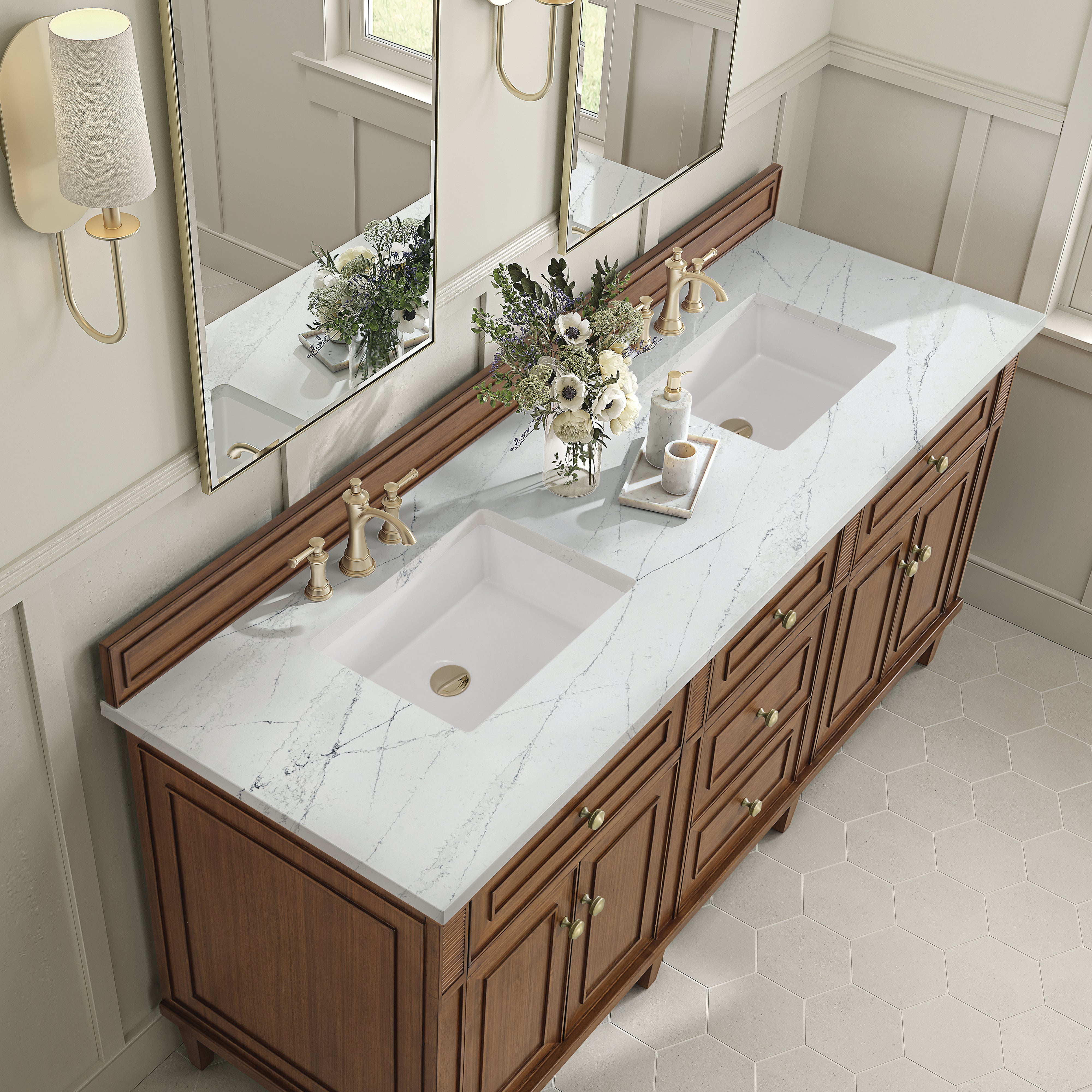 James Martin Lorelai 72"Double Vanity in Mid-Century Walnut with 3cm Countertop