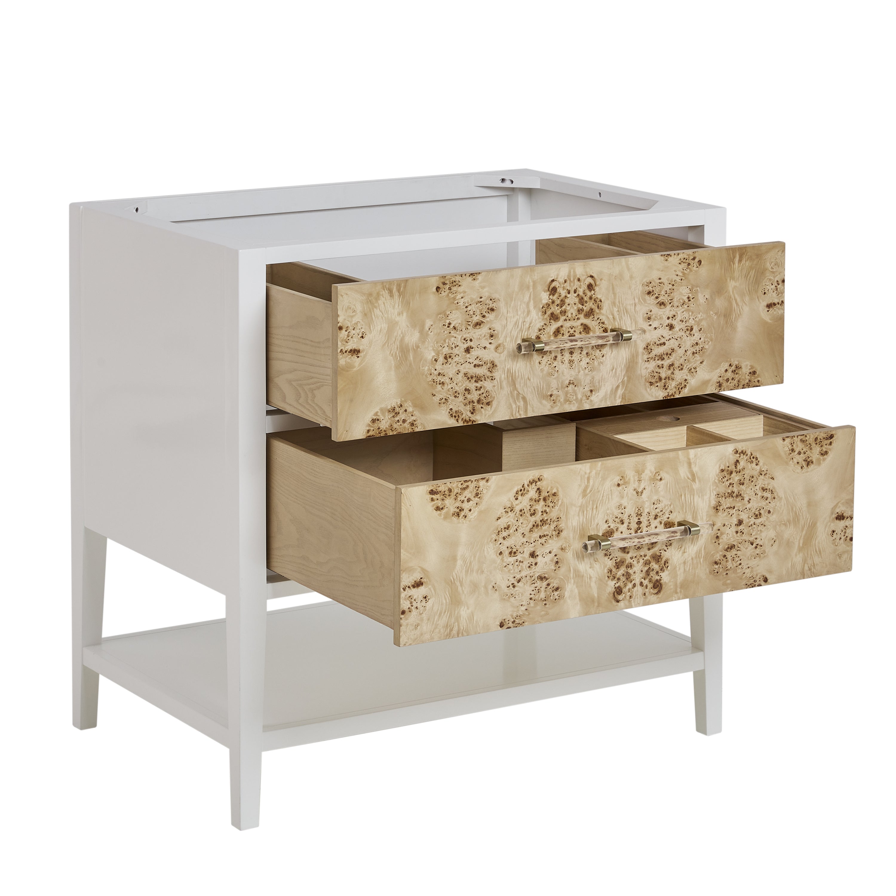 James Martin Olena 36" Single Vanity in Light Mappa Burl and Polished White with 3cm Countertop